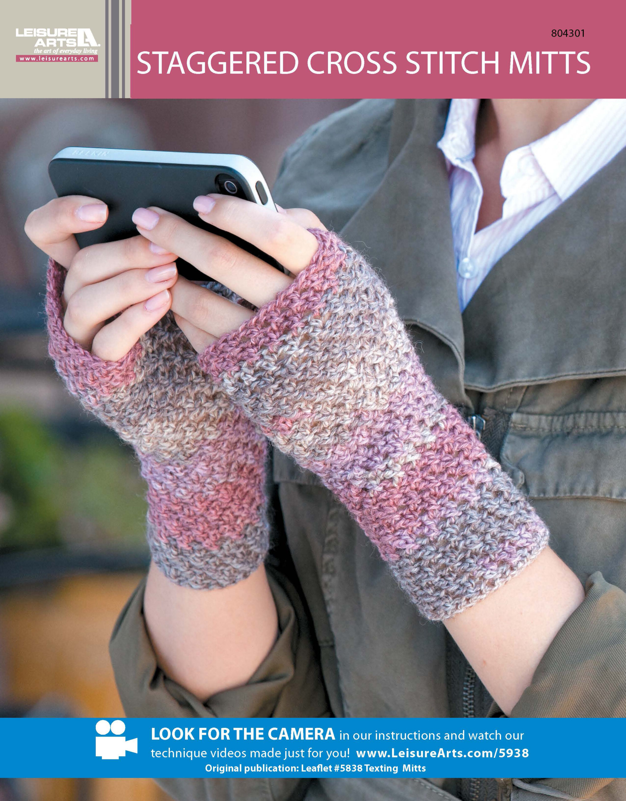 Leisure Arts Texting Mitts Staggered Cross Stitch Crochet ePattern