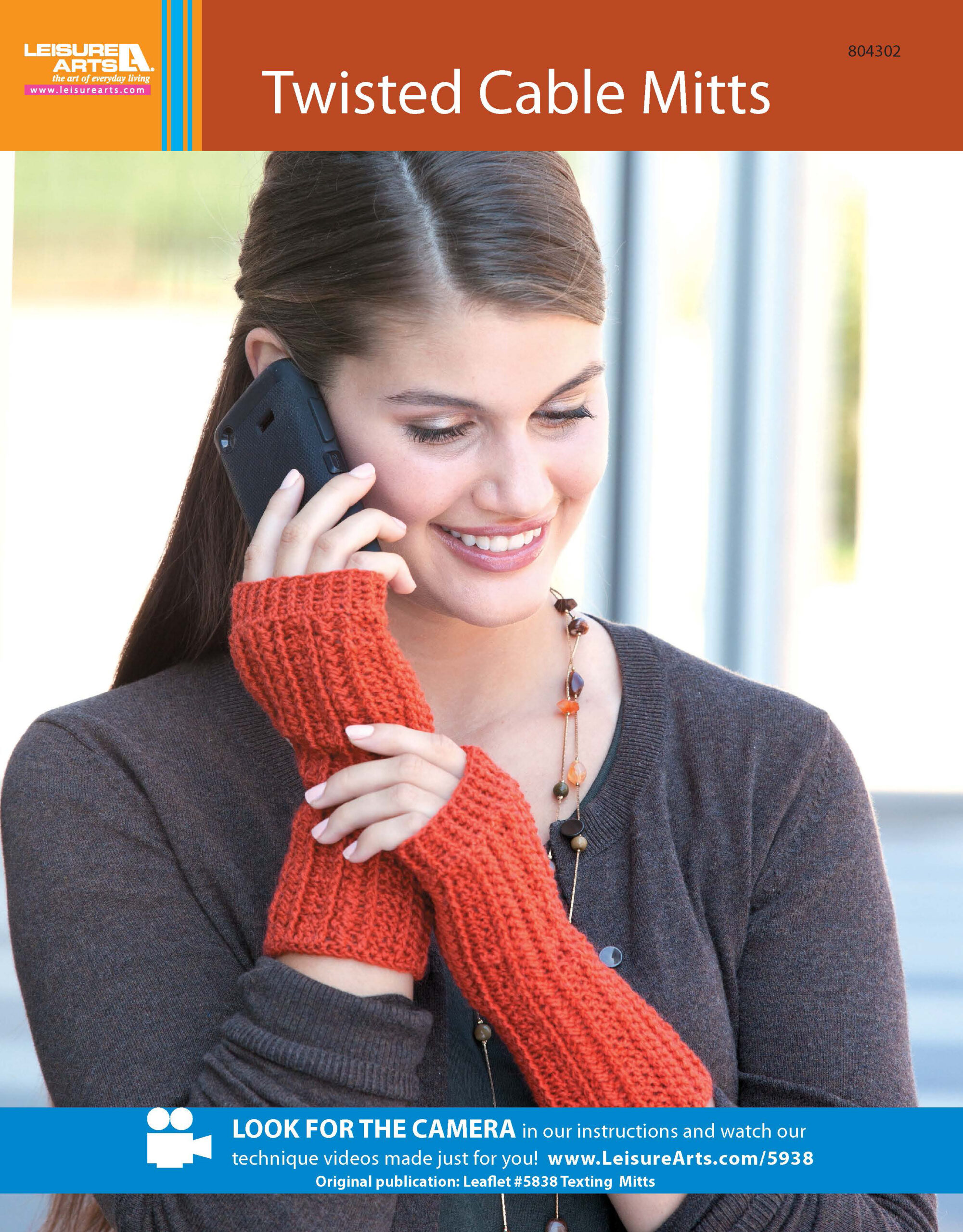 Leisure Arts Texting Mitts Twisted Cable Columns Crochet ePattern