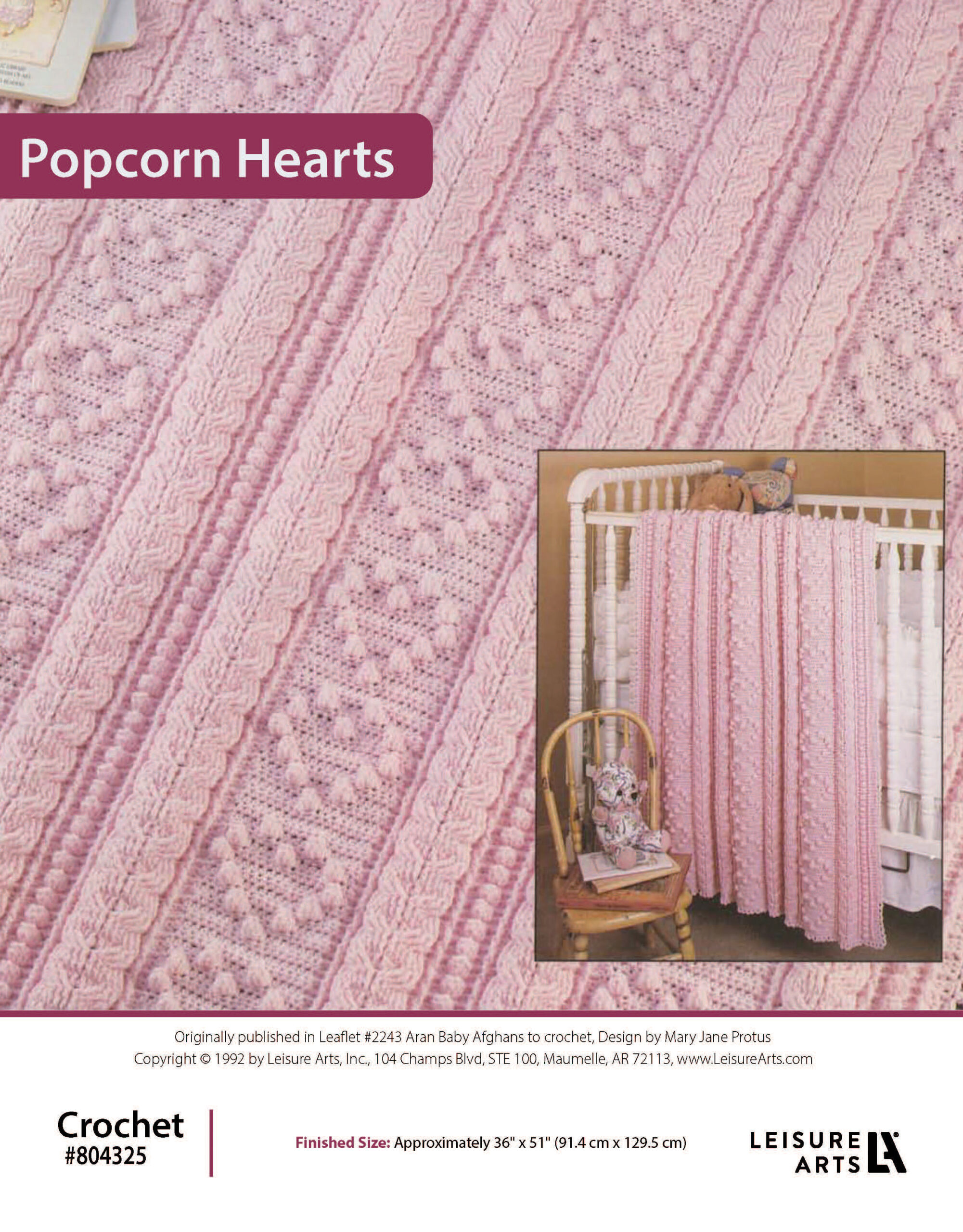 Leisure Arts Aran Baby Afghan Popcorn Hearts ePatterns