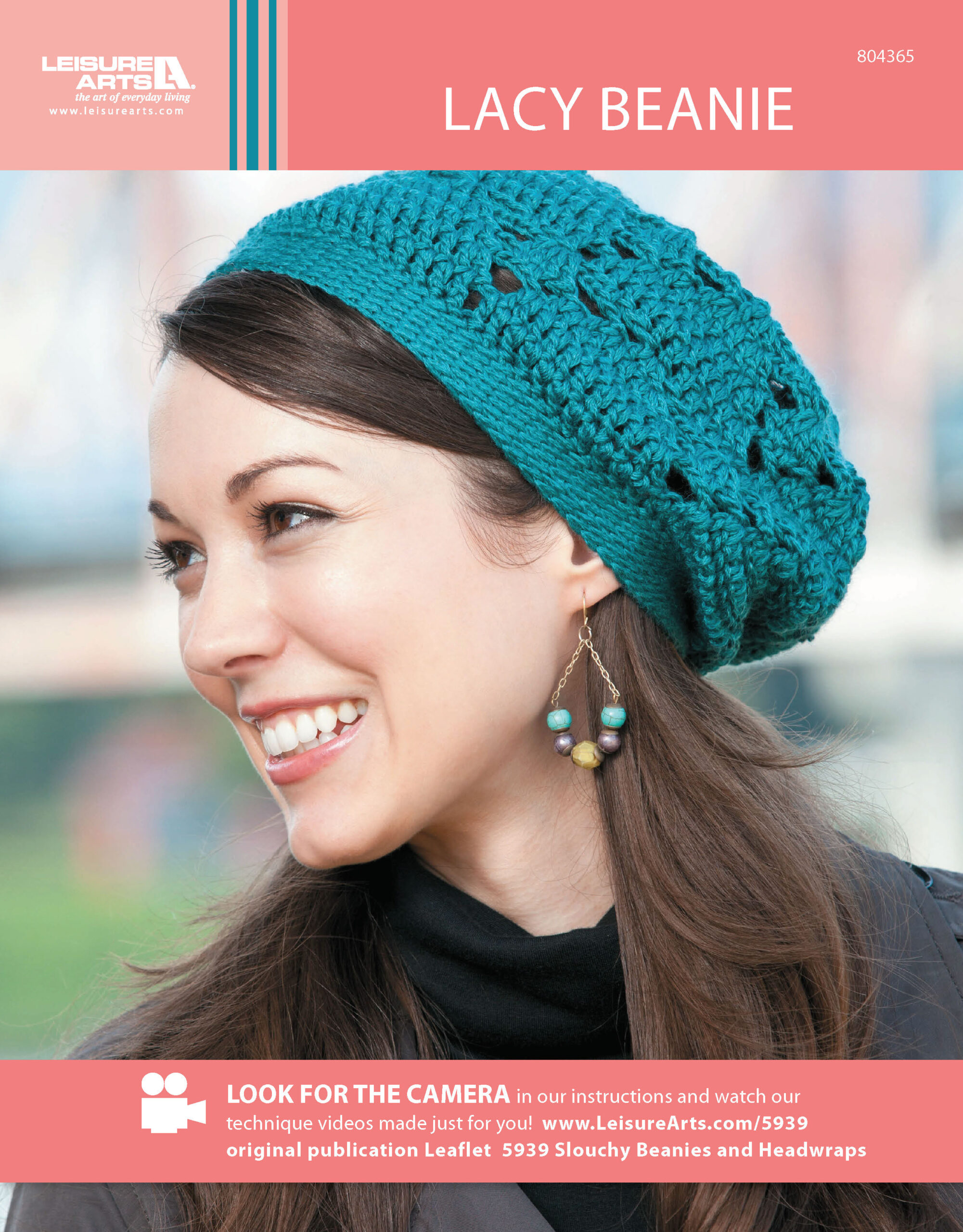 Leisure Arts Slouchy Beanies Headwraps Lacy Beanie Crochet ePattern