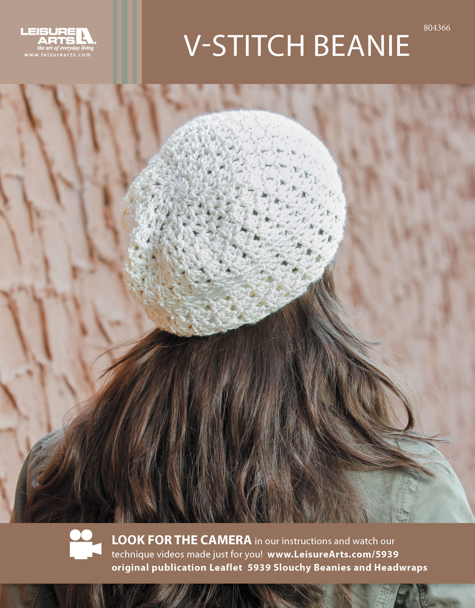 Leisure Arts Slouchy Beanies Headwraps VStitch Beanie Crochet ePattern