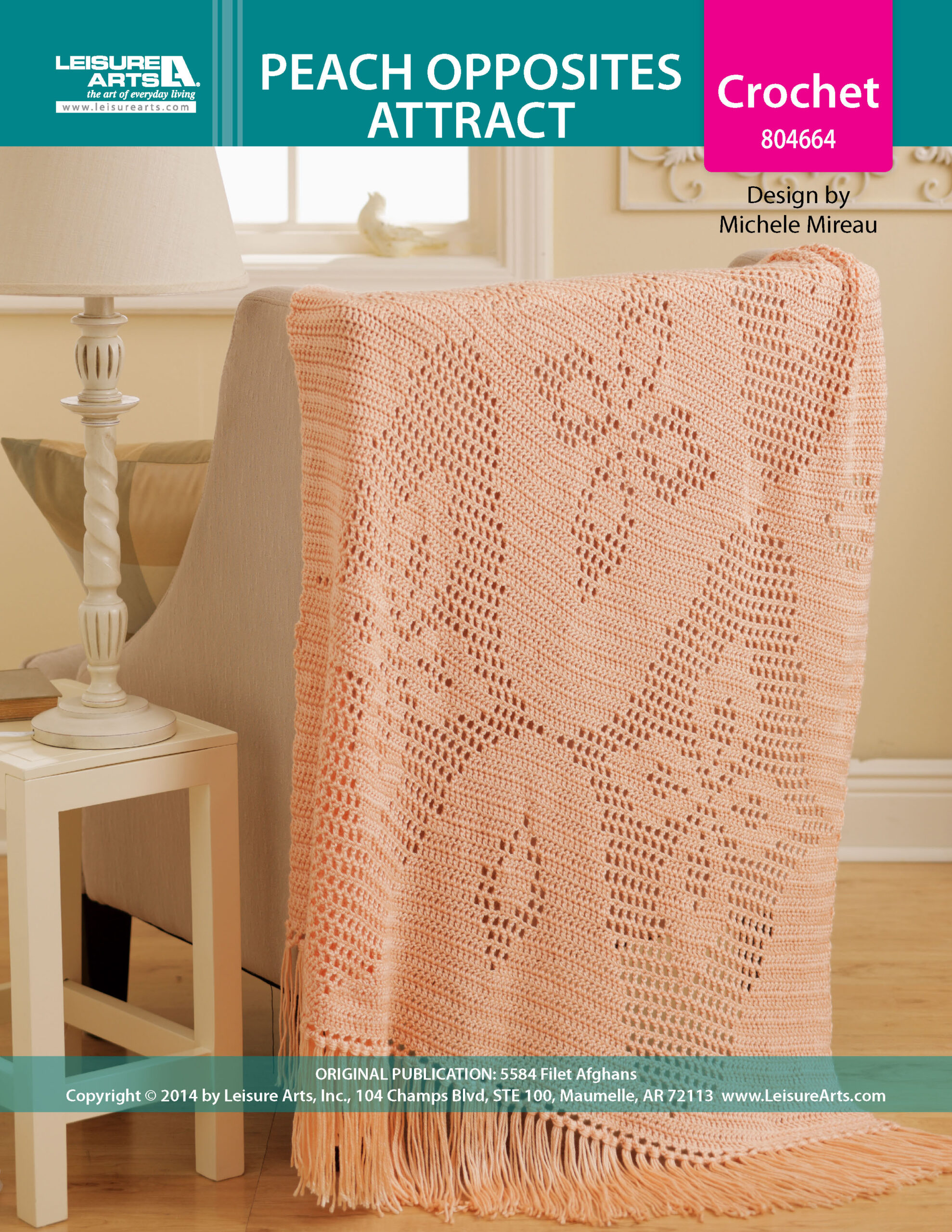 Leisure Arts Filet Afghans Peach Opposites Attract Crochet ePattern