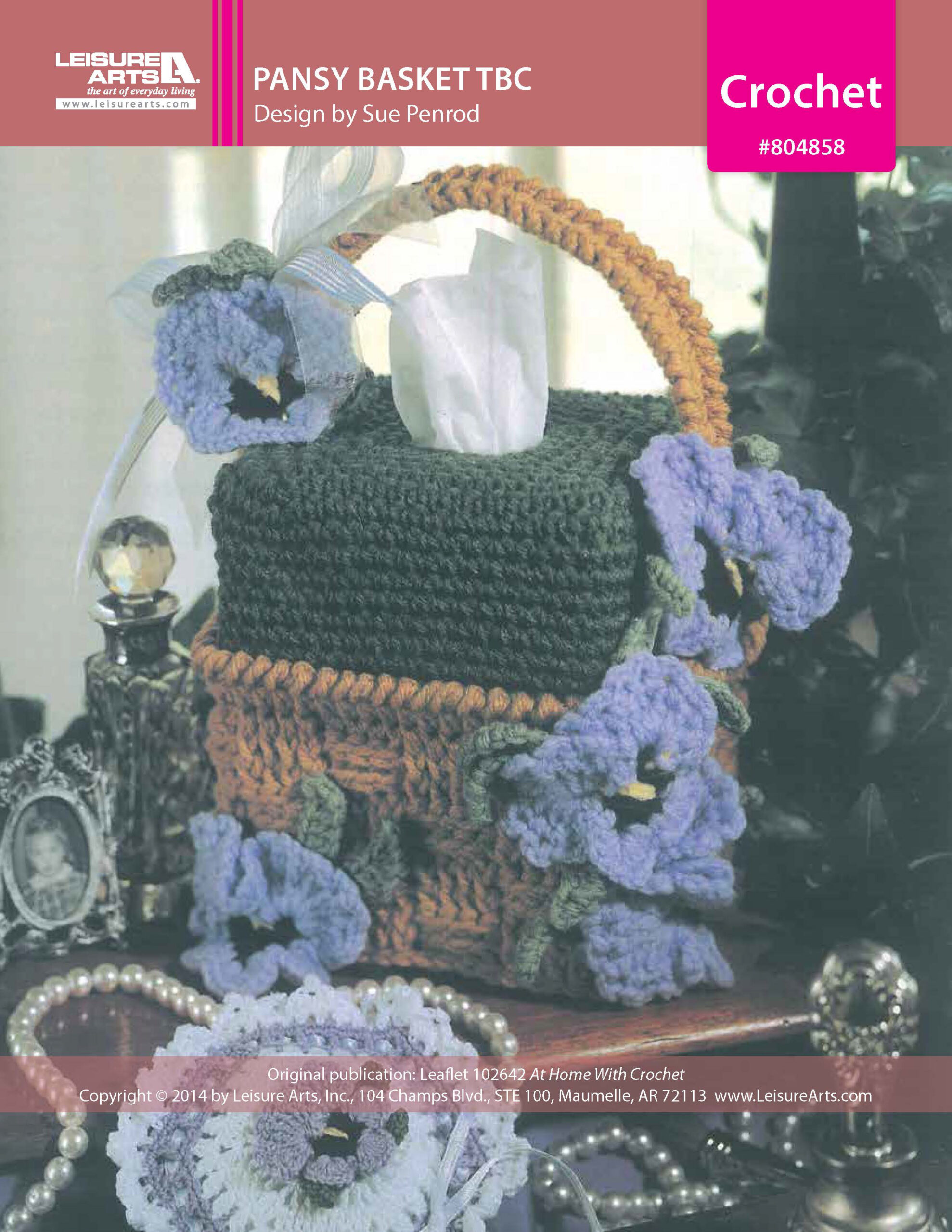 Leisure Arts Home With Crochet Pansy Basket Tissue Cover ePattern