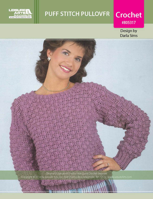 Leisure Arts Quick Crochet Sweaters Puff Stitch Pullover Crochet ePattern
