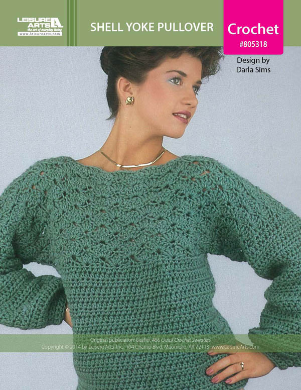Leisure Arts Quick Crochet Sweaters Shell Yoke Pullover Crochet ePattern