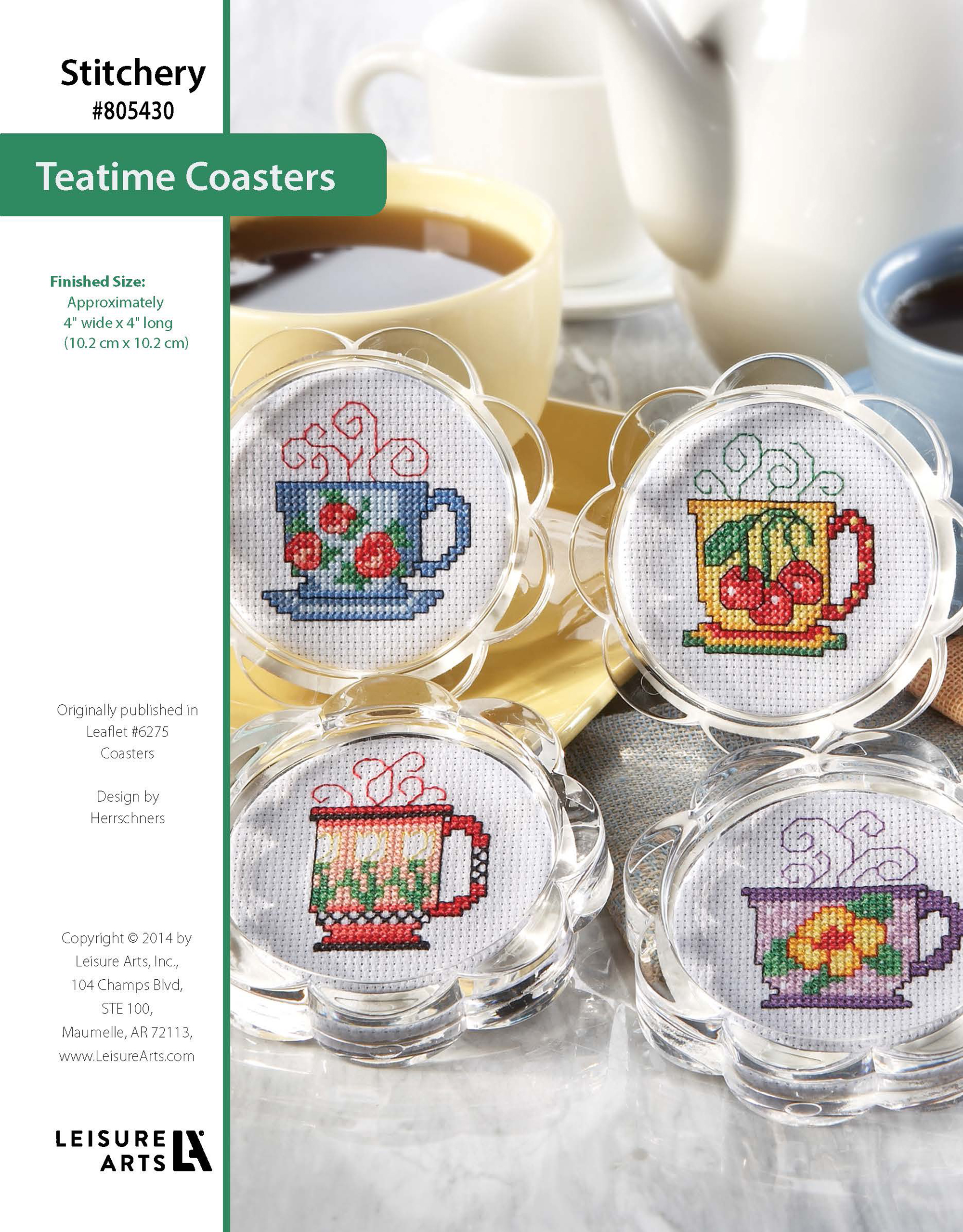 Leisure Arts Cross Stitch Coasters Teatime ePattern
