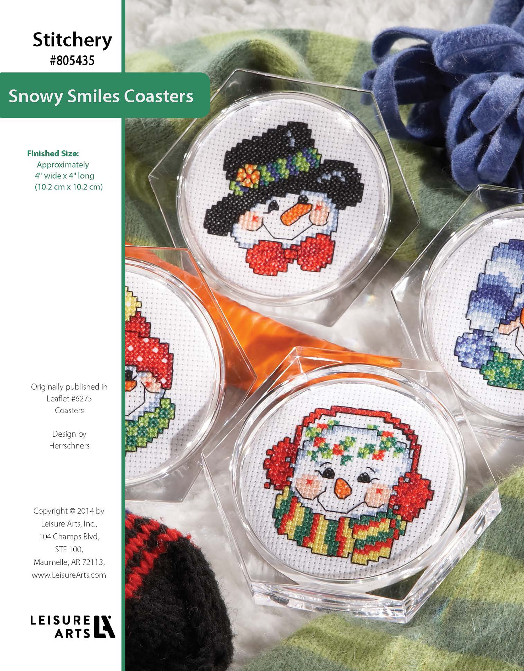 Leisure Arts Cross Stitch Coasters Snowy Smiles ePattern