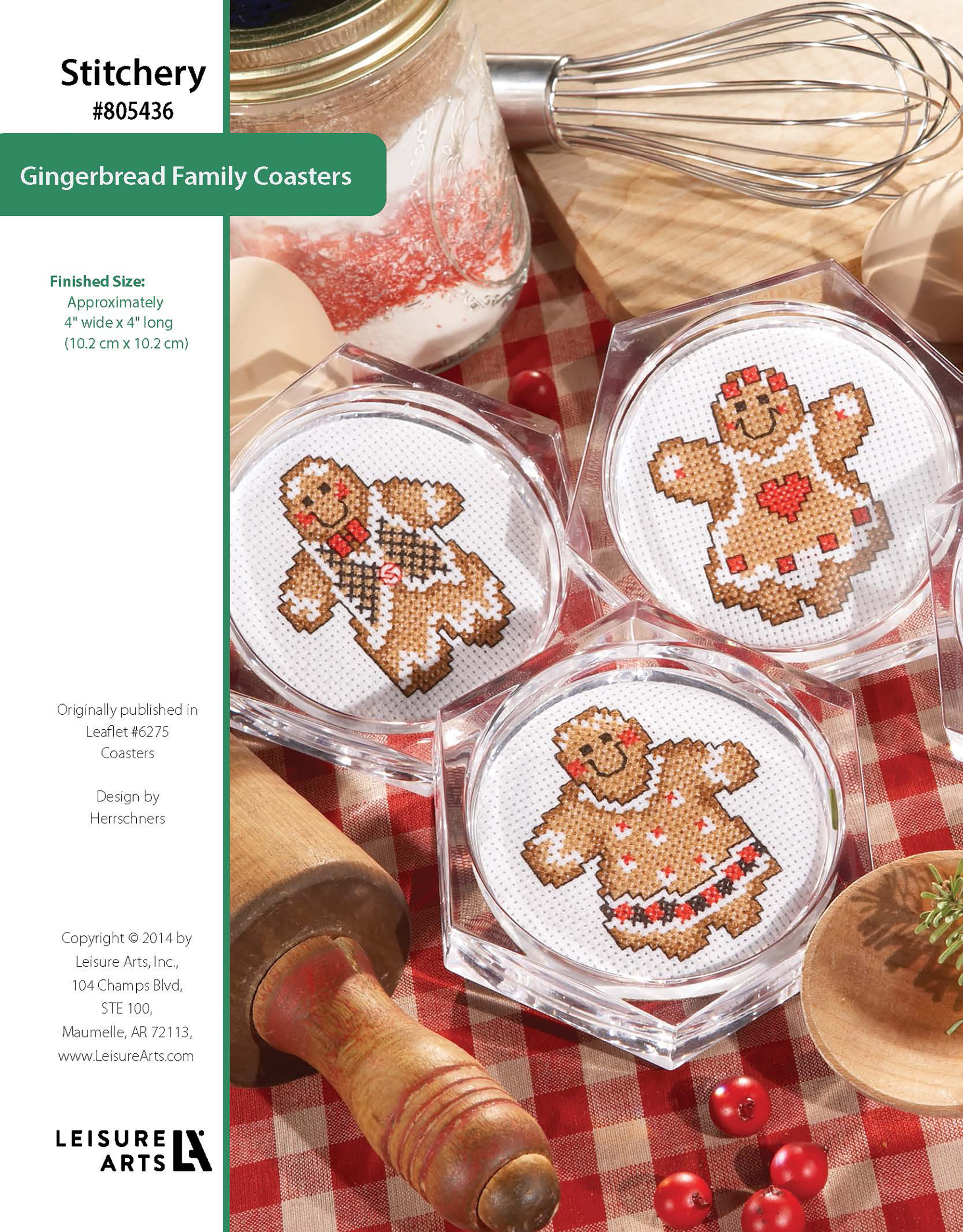 Leisure Arts Cross Stitch Coasters Gingerbread Family ePattern
