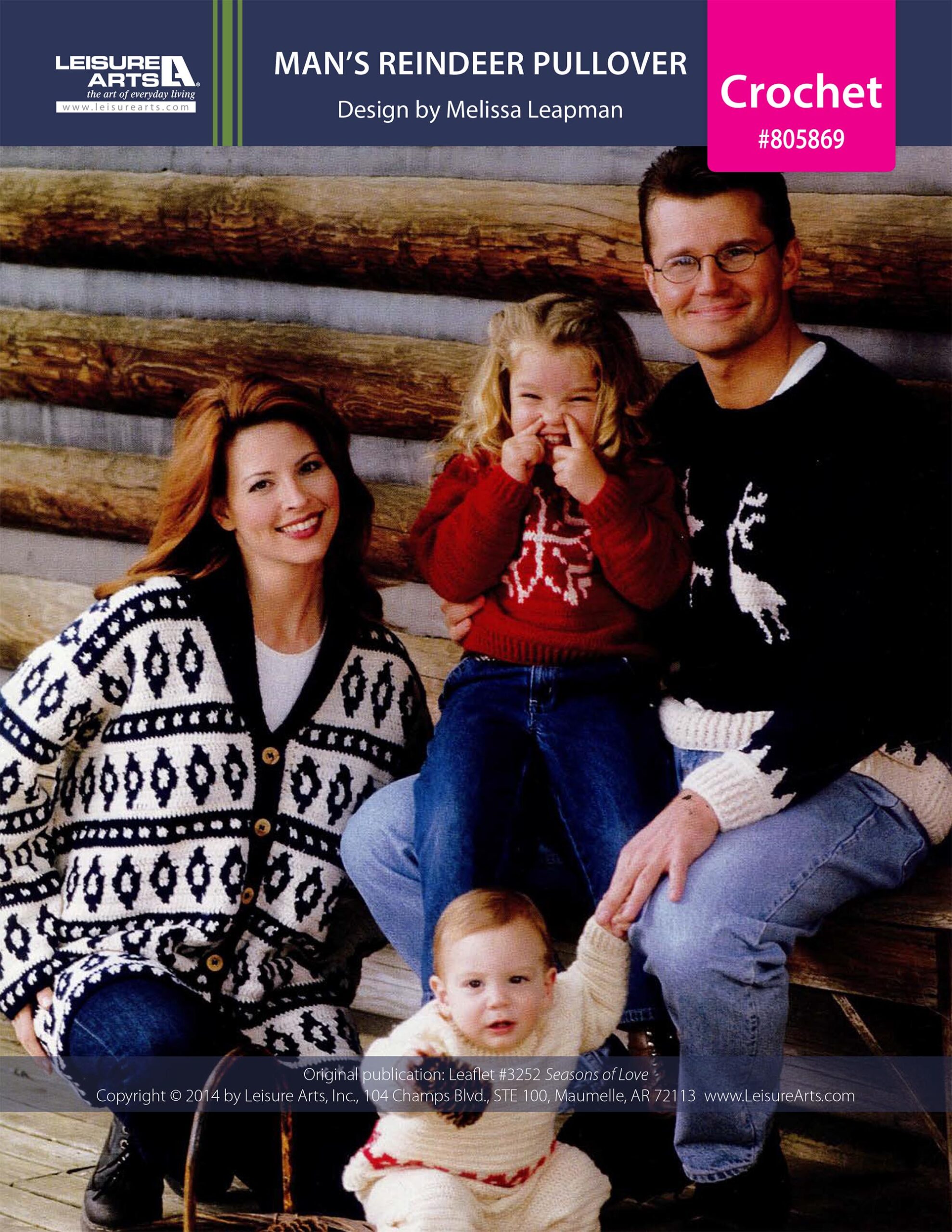 Leisure Arts Seasons of Love Mans Reindeer Pullover Crochet ePattern