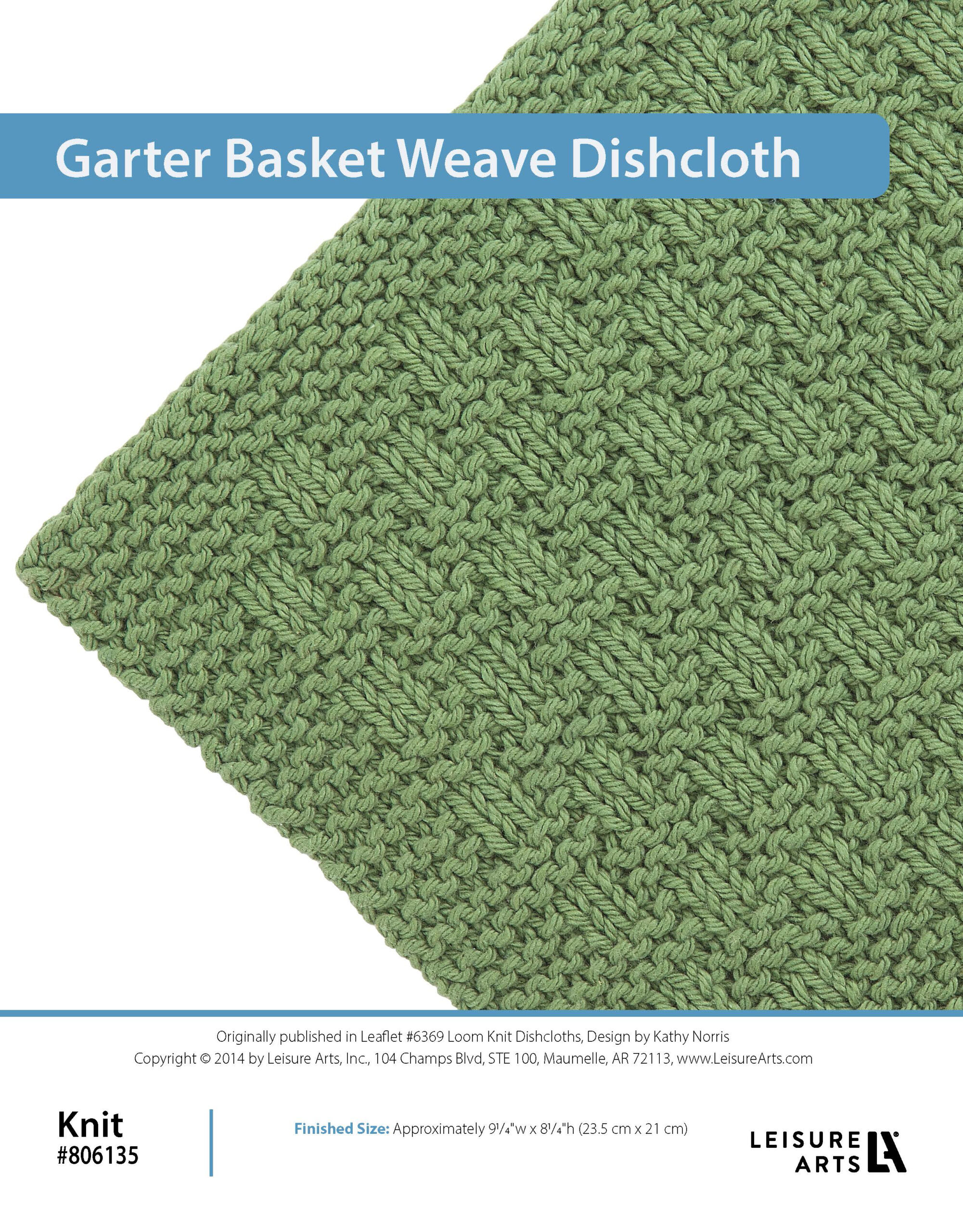 Leisure Arts ePattern Loom Knit Dishcloths Garter Basket Weave Dishcloth