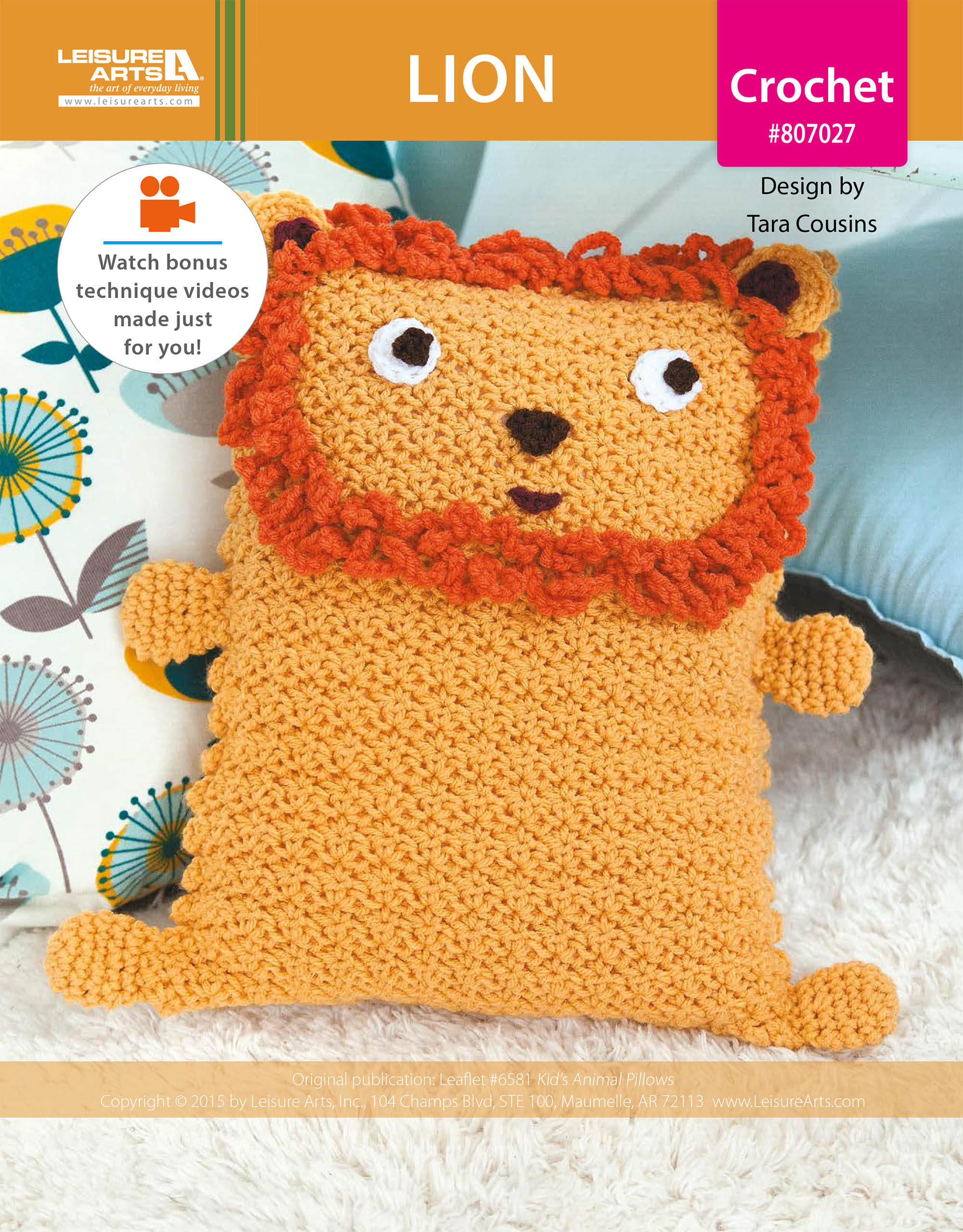 Leisure Arts Kids Animal Pillows Lion Crochet ePattern