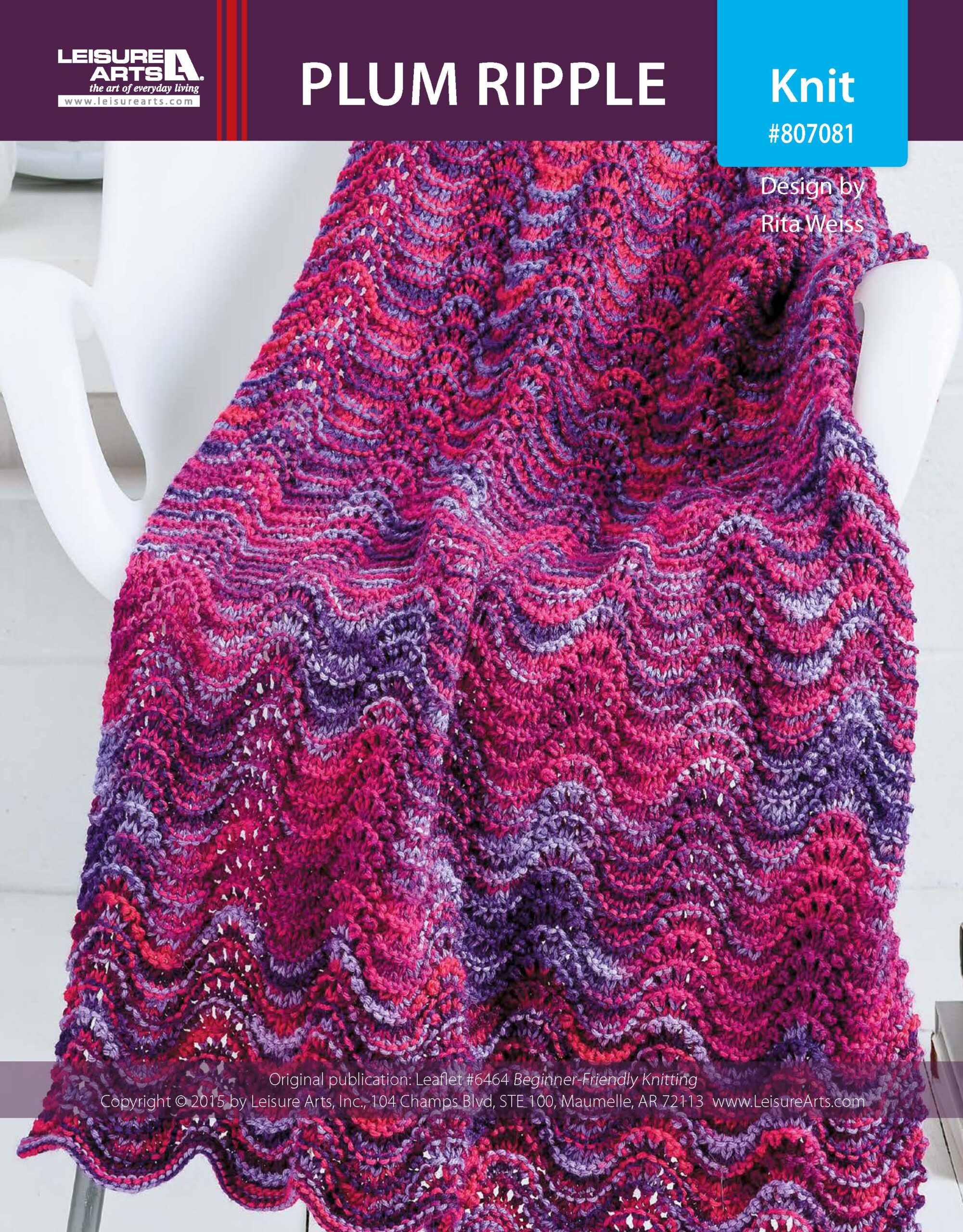 Leisure Arts BeginnerFriendly Knitting Plum Ripple Afghan ePattern
