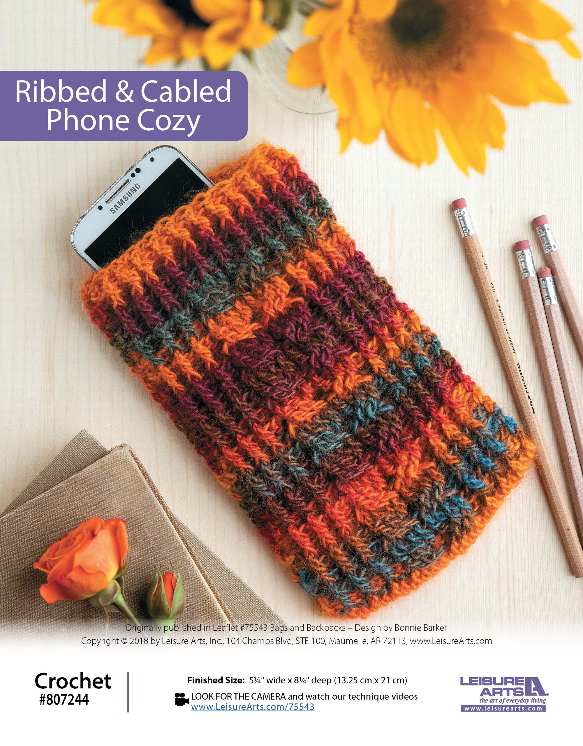 Leisure Arts ePattern Ribbed Cabled Phone Cozy