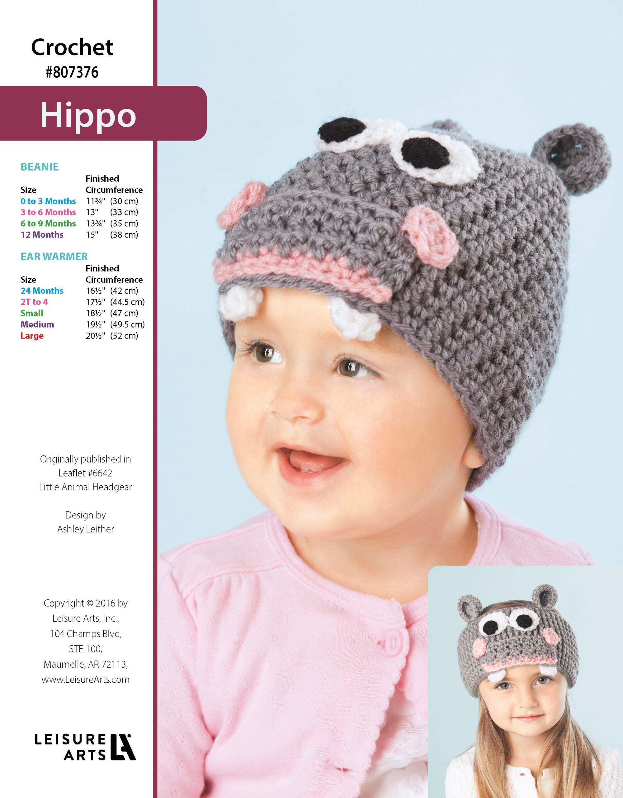 Leisure Arts Little Animals Headgear Hippo Crochet ePattern