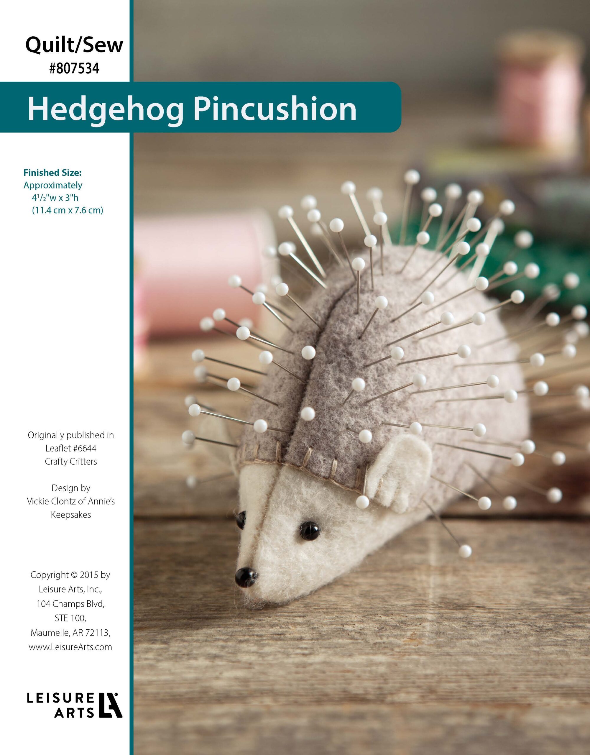Leisure Arts Crafty Critters Hedgehog Pincushion ePattern