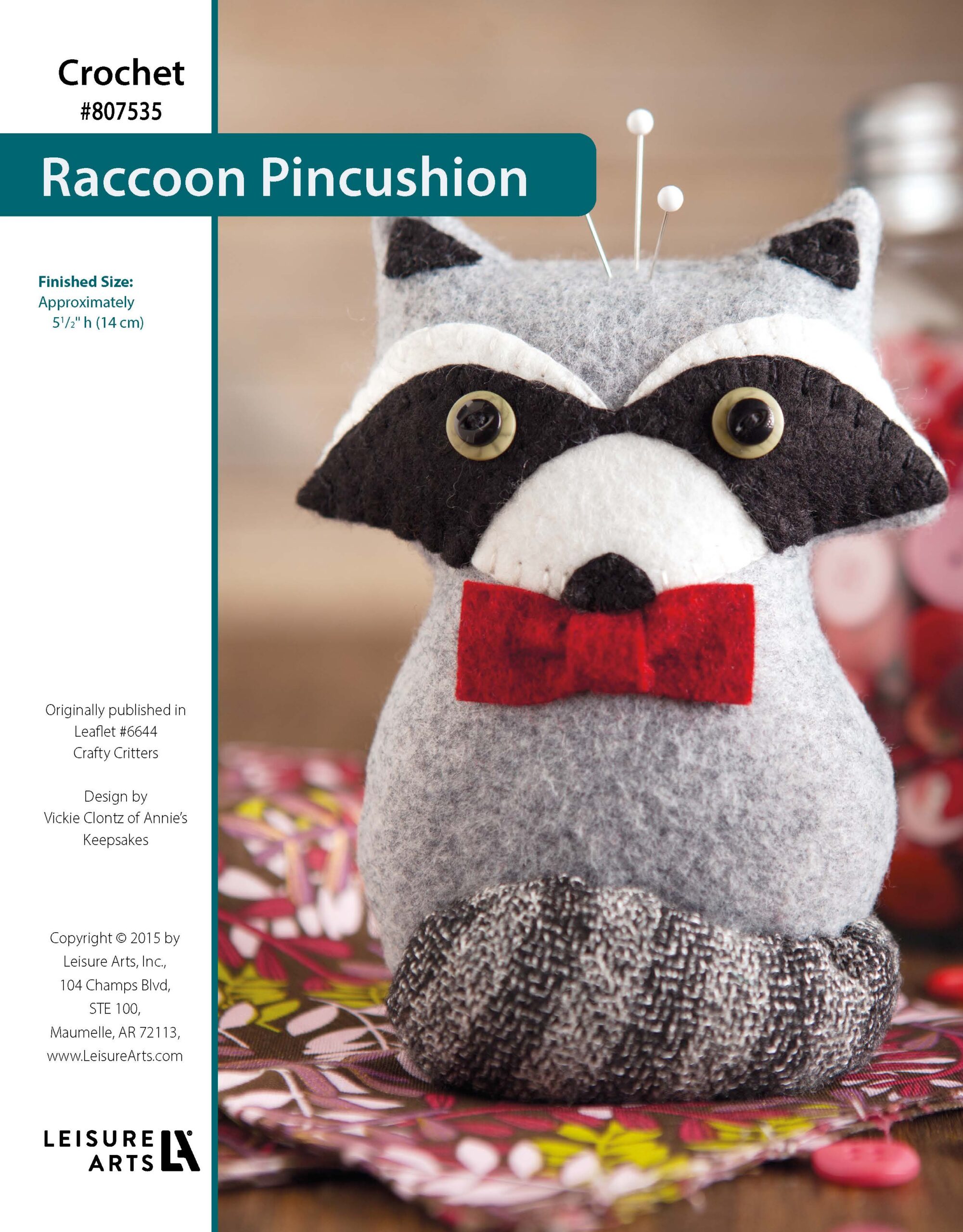 Leisure Arts Crafty Critters Raccoon Pincushion ePattern