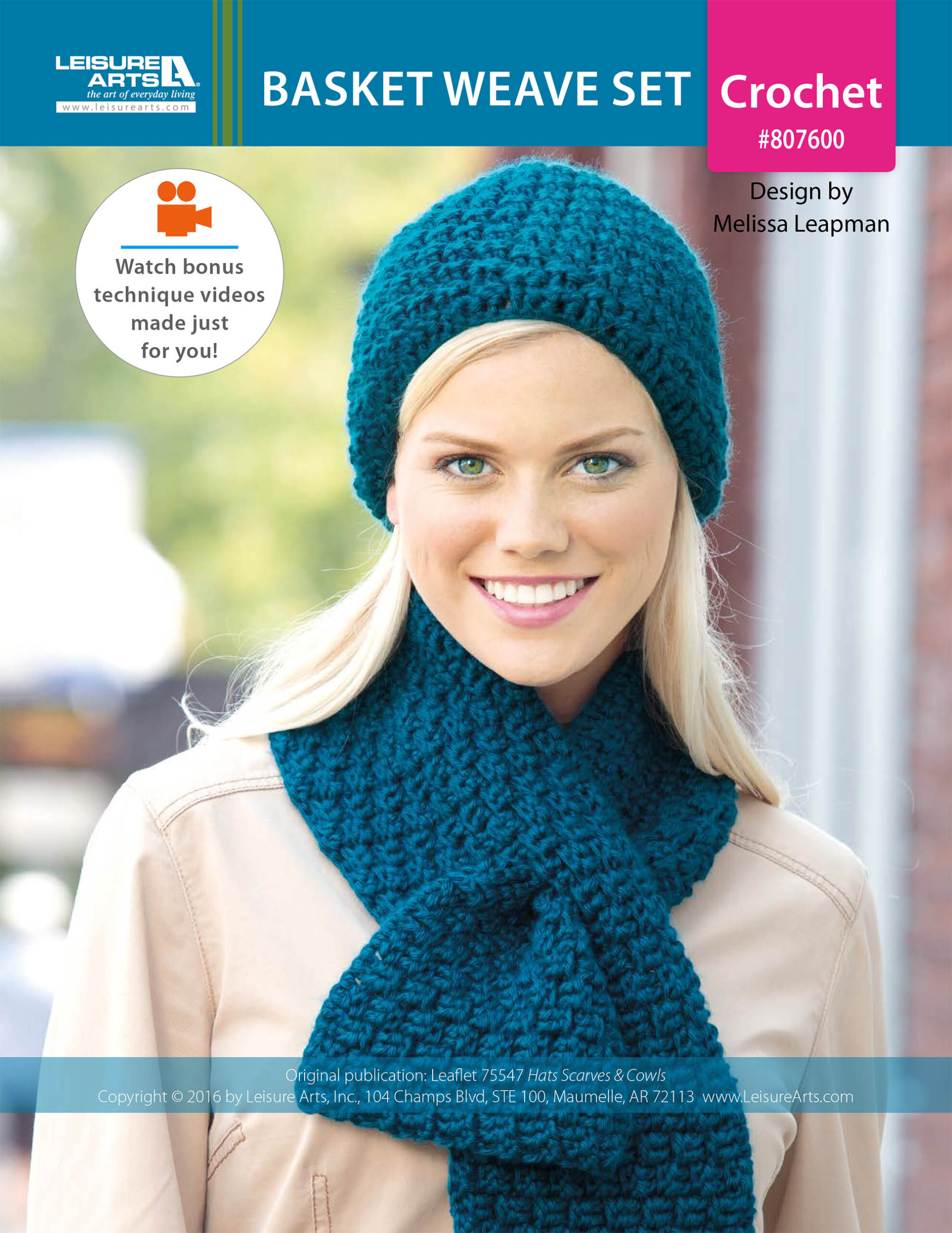 Leisure Arts Hats Scarves Cowls Basket Weave Set Crochet ePattern