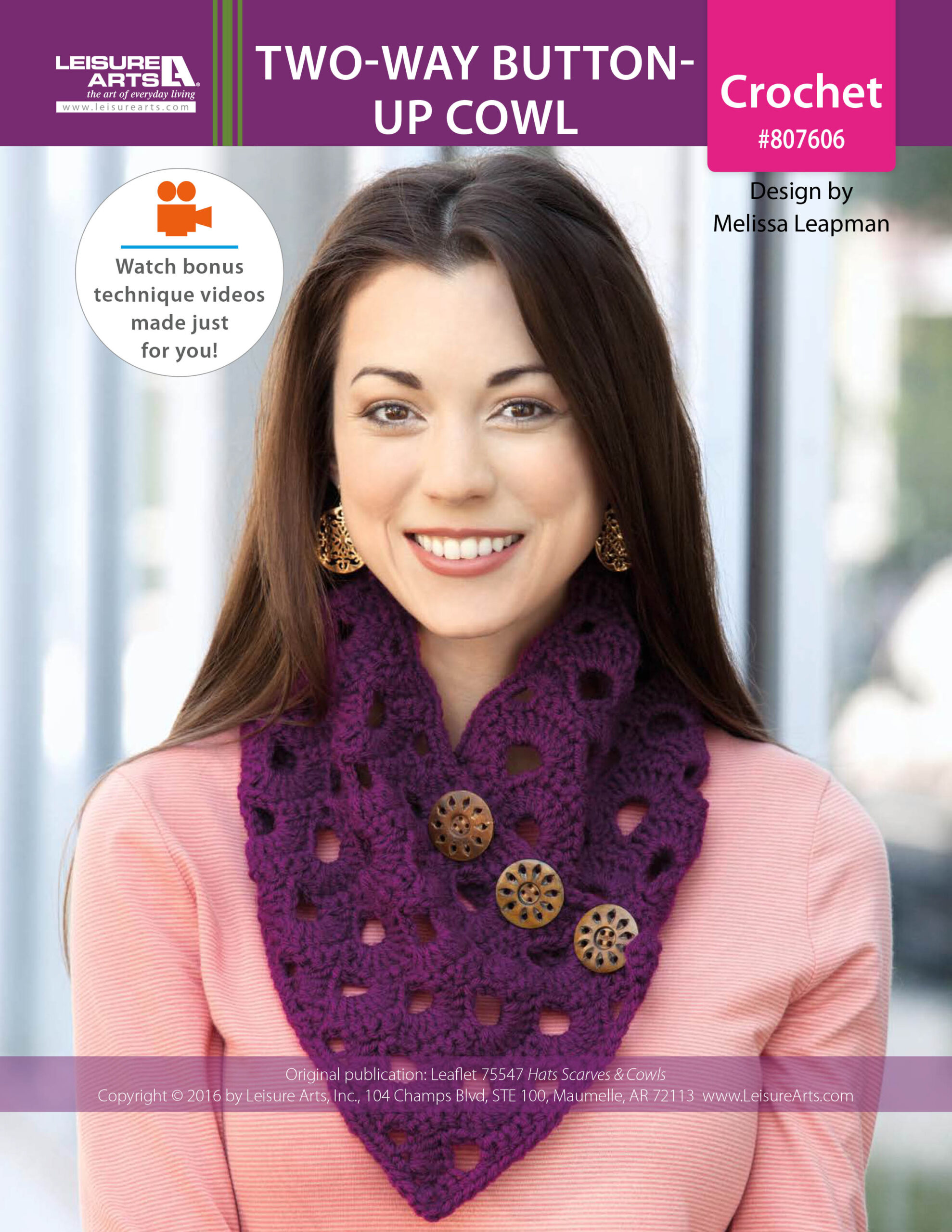 Leisure Arts Hats Scarves Cowls TwoWay ButtonUp Cowl Crochet ePattern