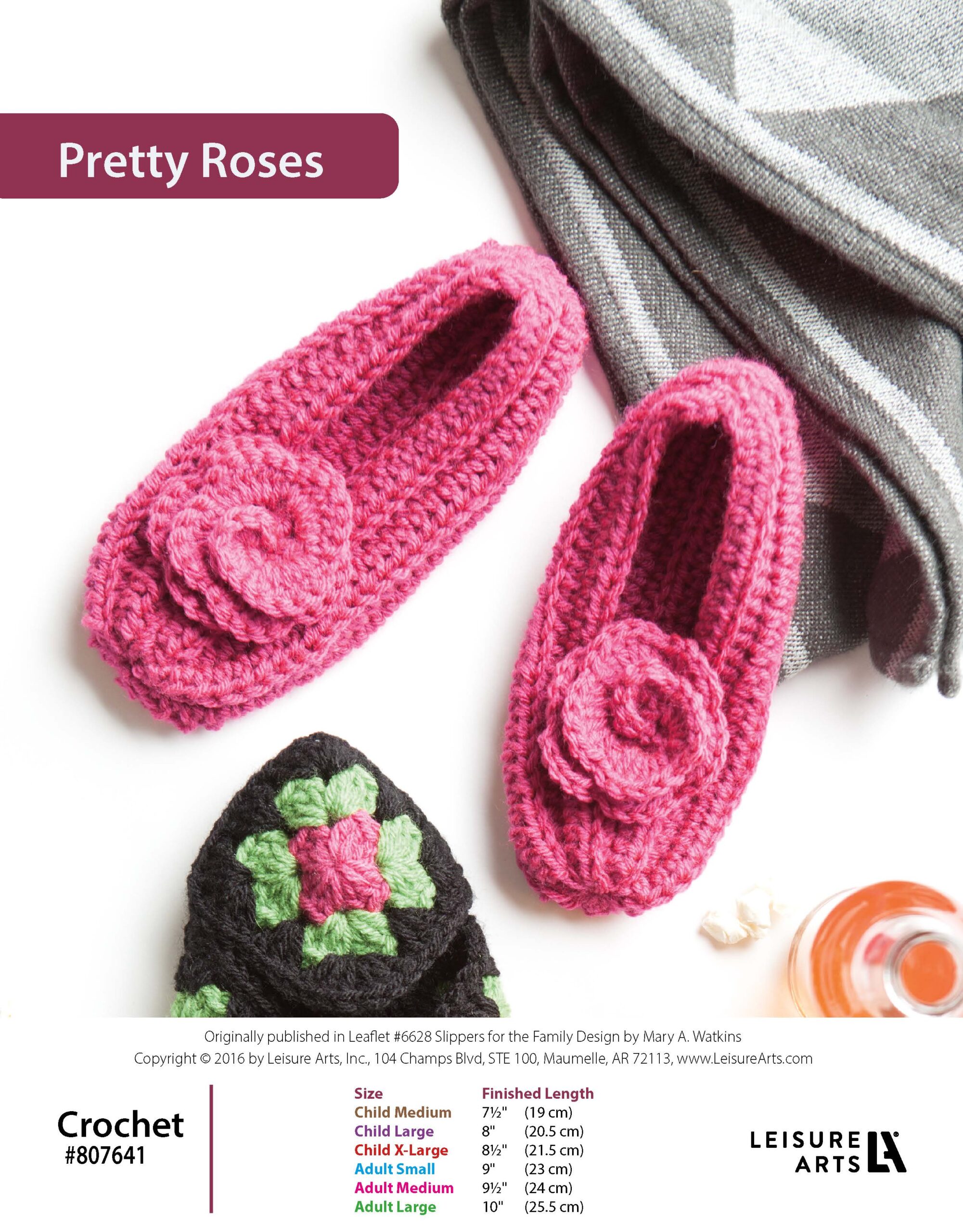 Leisure Arts Crochet Slippers For The Family Pretty Roses ePattern