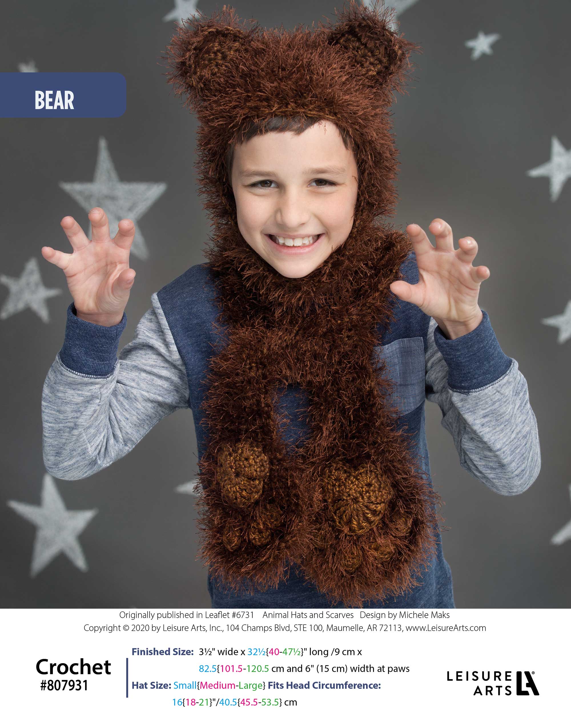 Leisure Arts Animal Hats Scarves Bear Crochet ePattern
