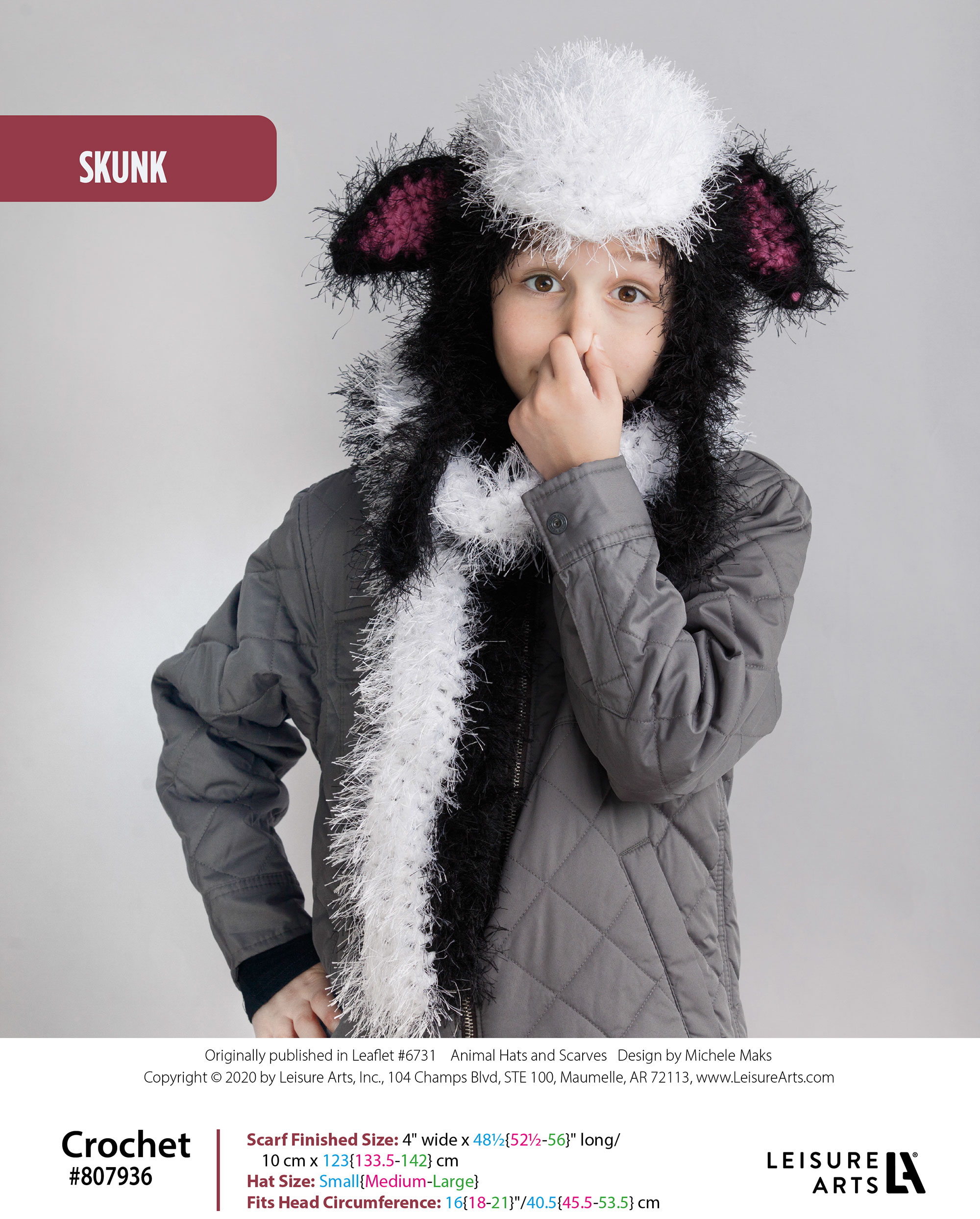 Leisure Arts Animal Hats Scarves Skunk Crochet ePattern