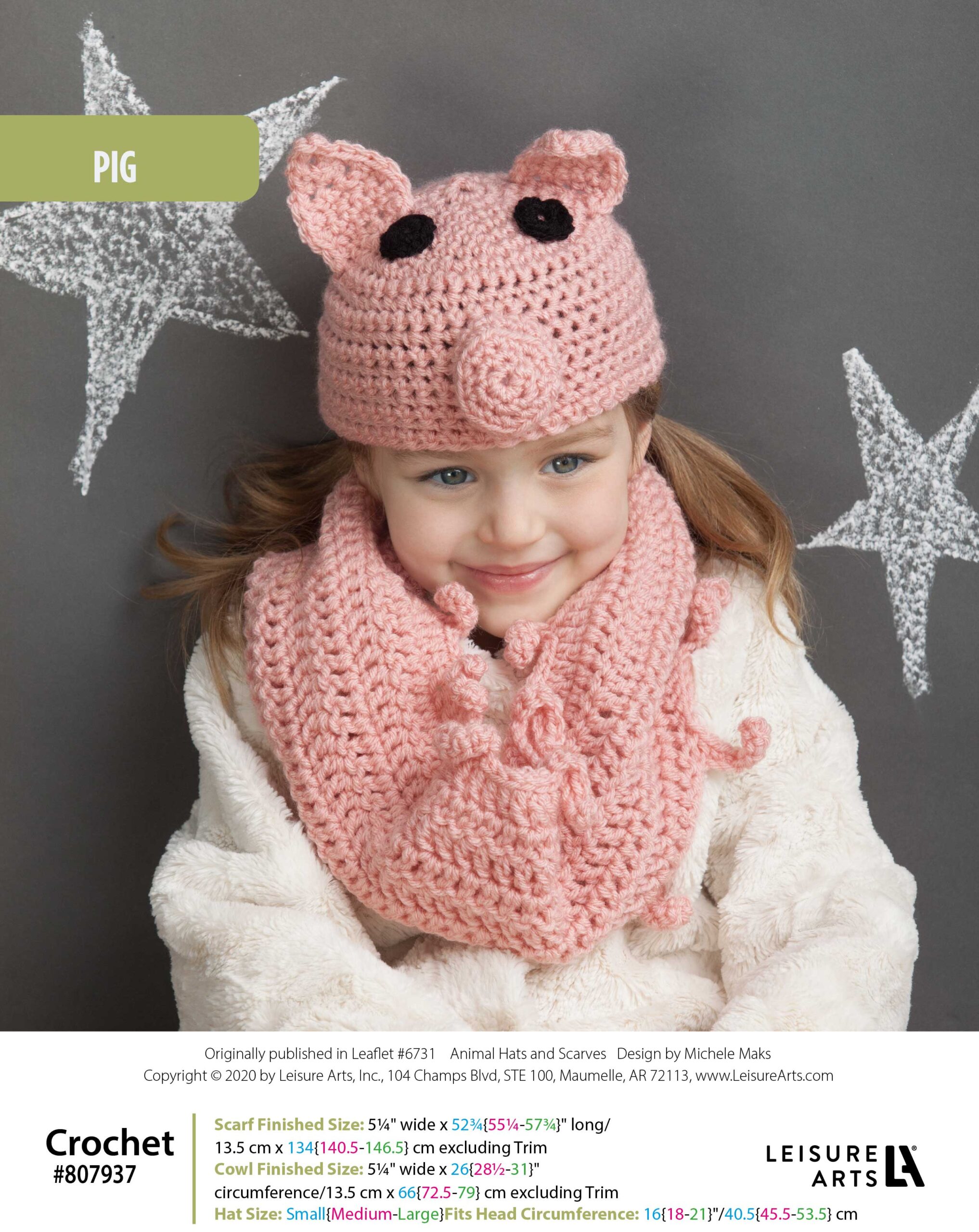 Leisure Arts Animal Hats Scarves Pig Crochet ePattern