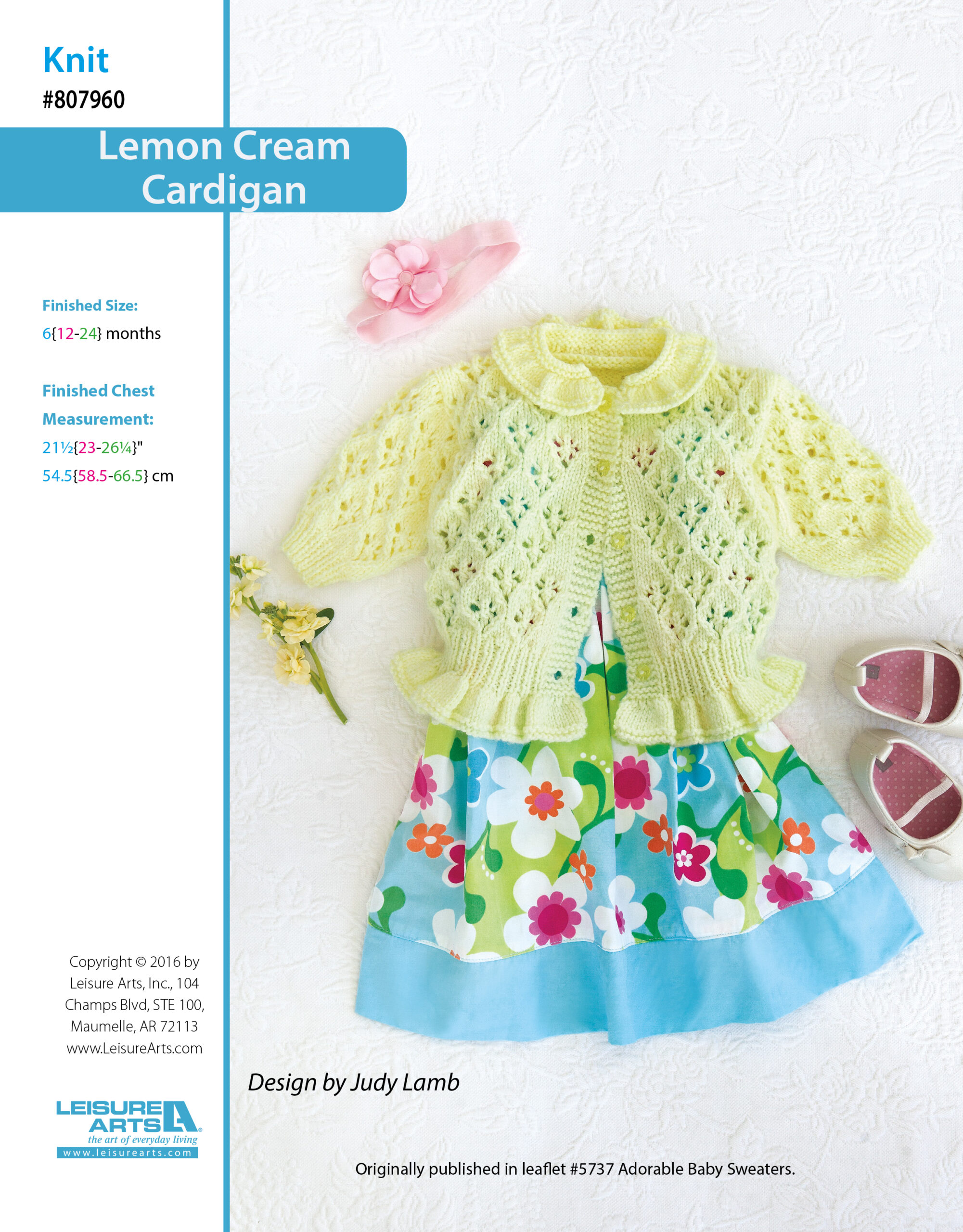 Leisure Arts Adorable Baby Sweaters Lemon Cream Cardigan Knit ePattern