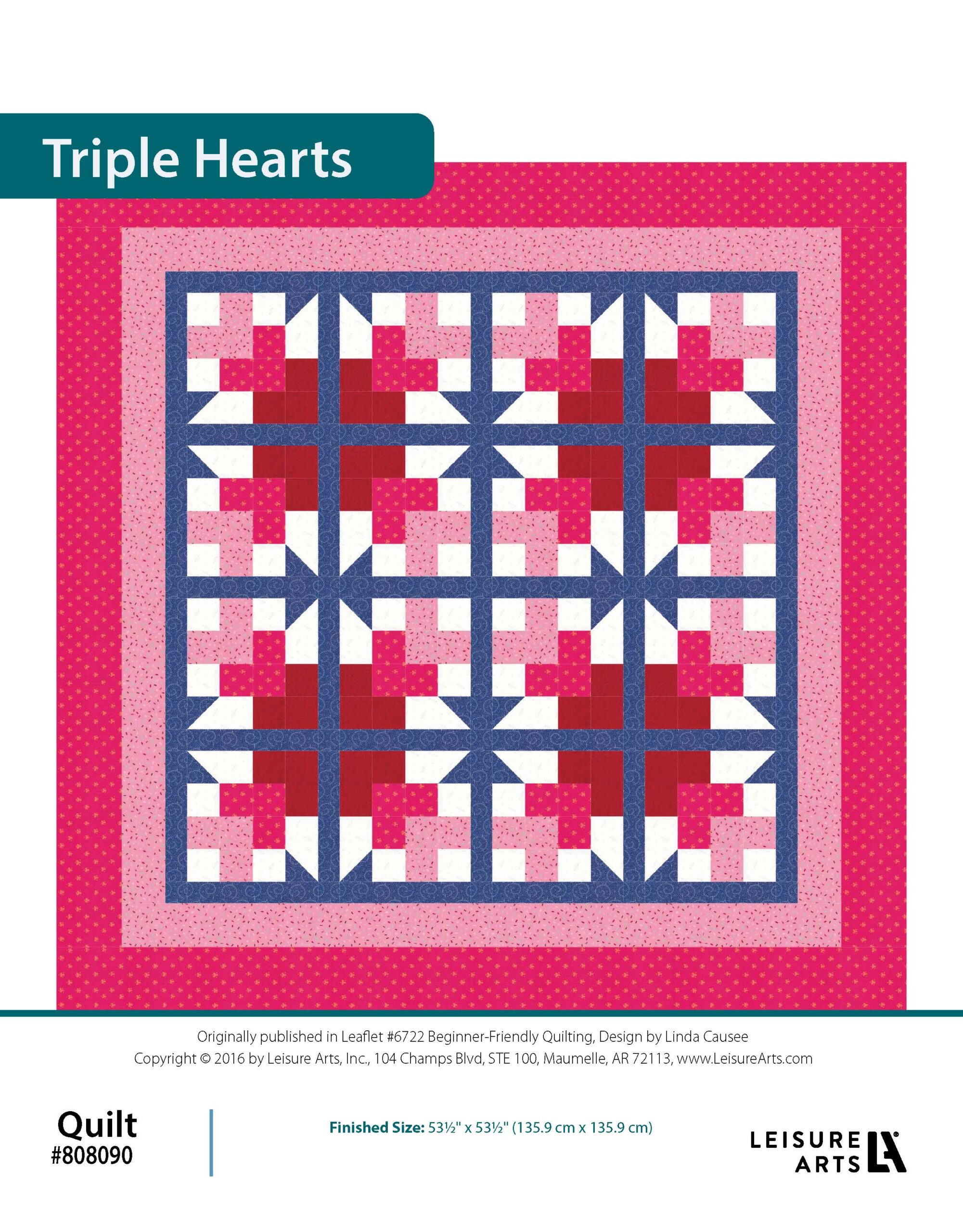 Leisure Arts Beginner Friendly Quilting Triple Hearts ePattern