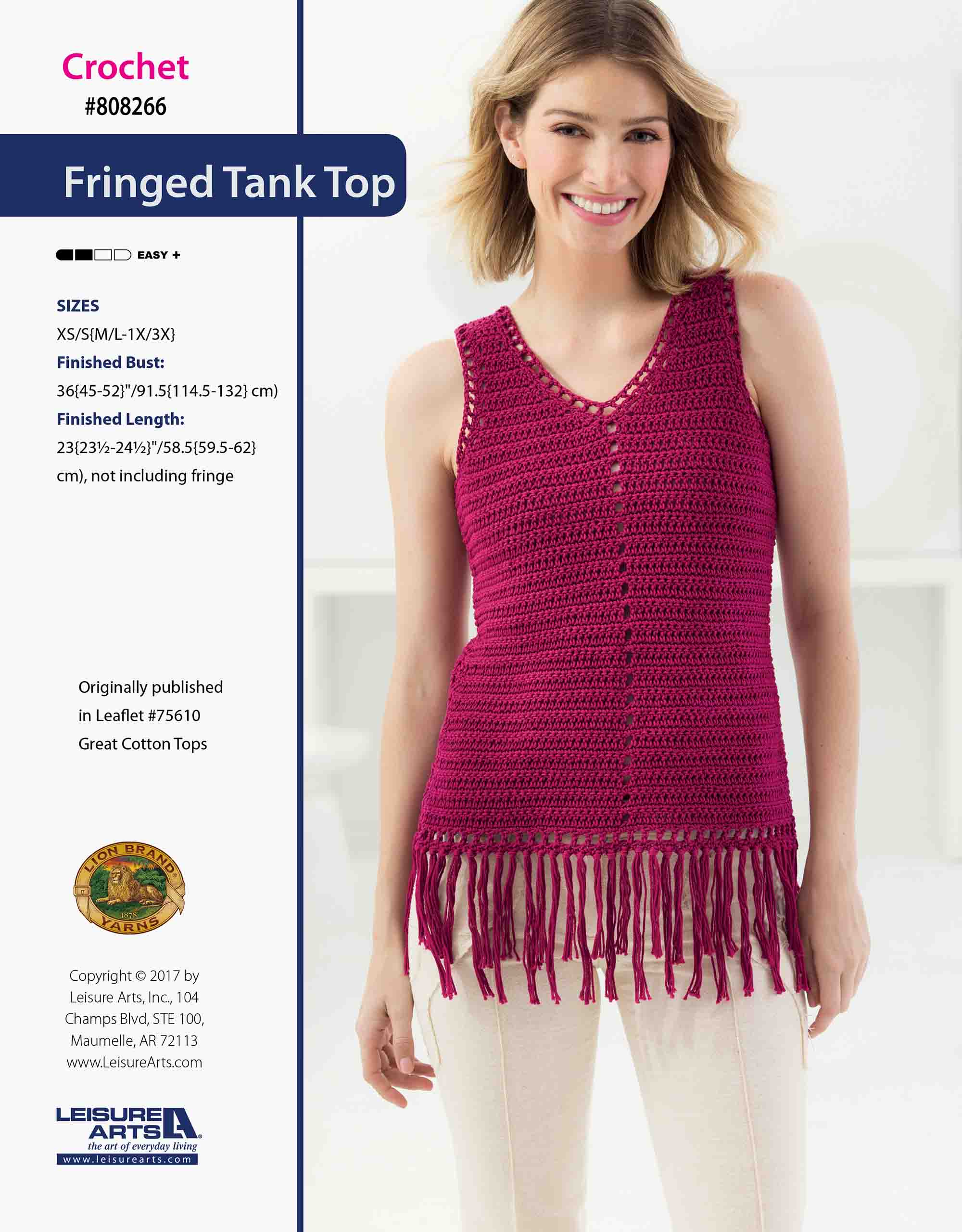 Leisure Arts Great Cotton Tops Fringed Tank Top Crochet ePattern