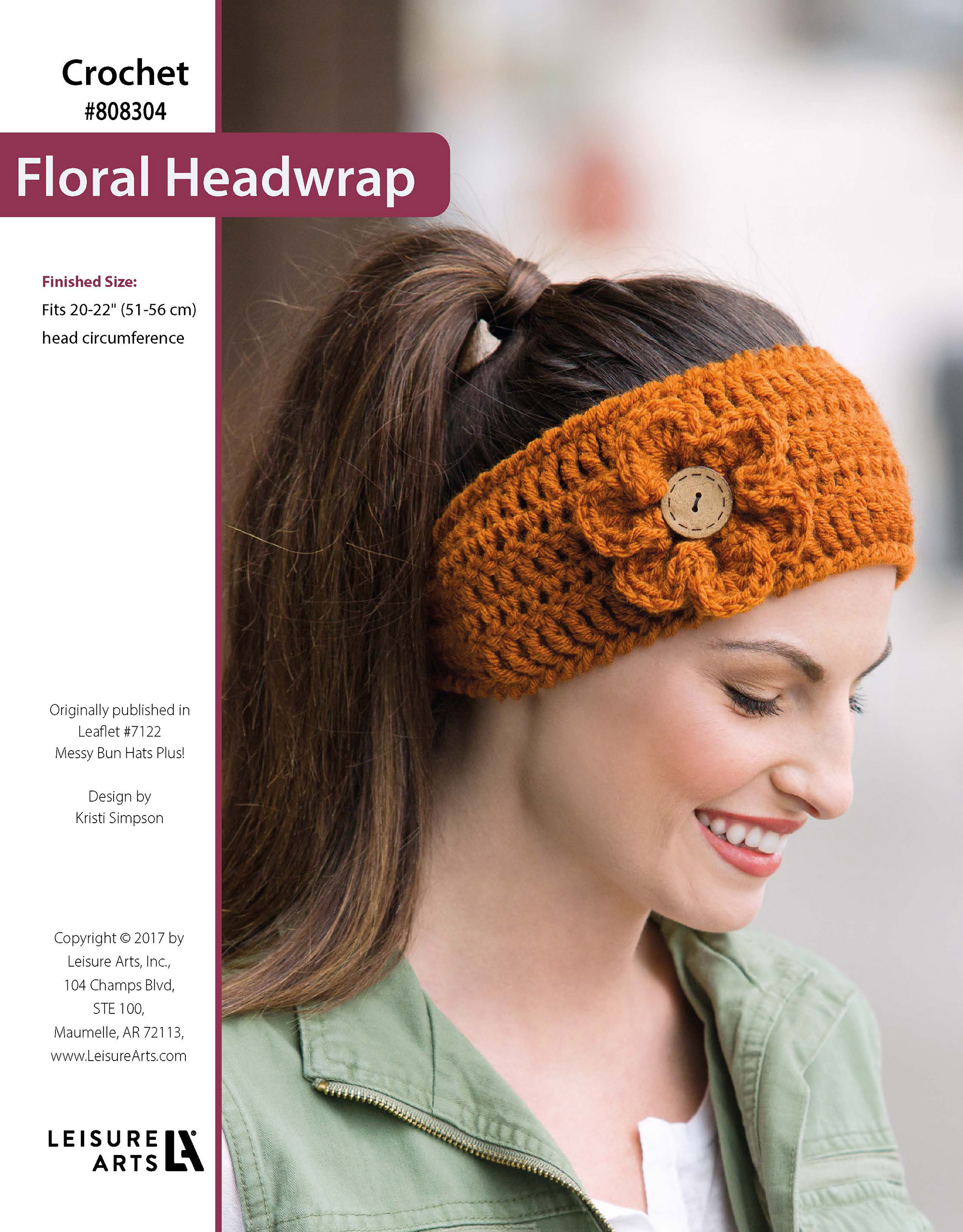 Leisure Arts Messy Bun HatsPlus Floral Headwrap Crochet ePattern