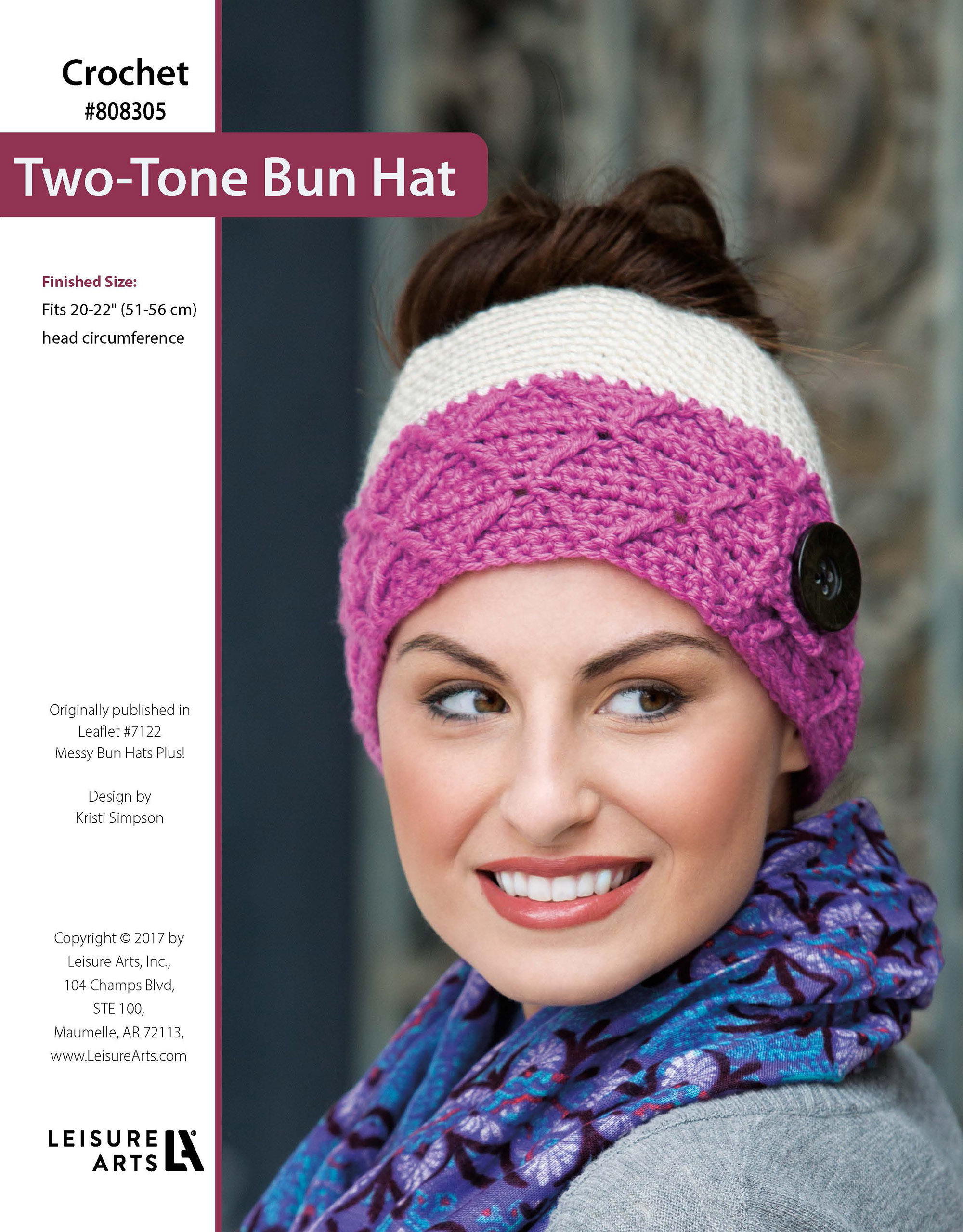 Leisure Arts Messy Bun HatsPlus TwoTone Bun Hat Crochet ePattern