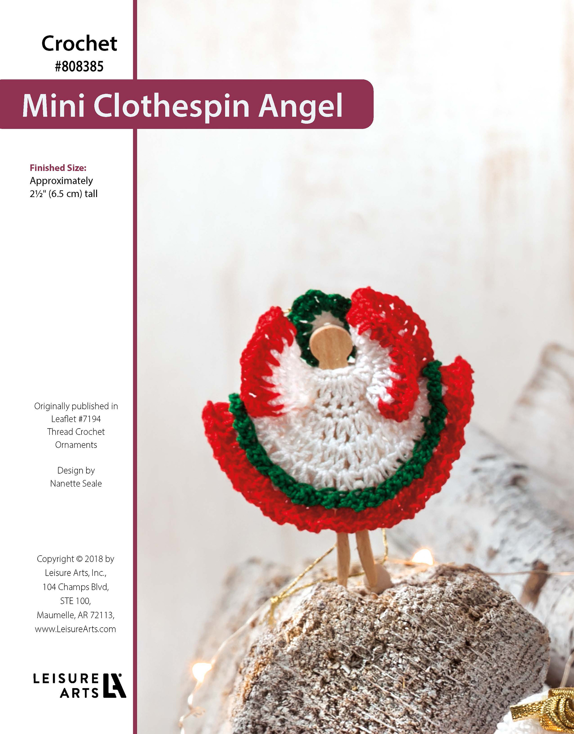 Leisure Arts Thread Christmas Ornaments Mini Clothespin Angel Crochet ePattern