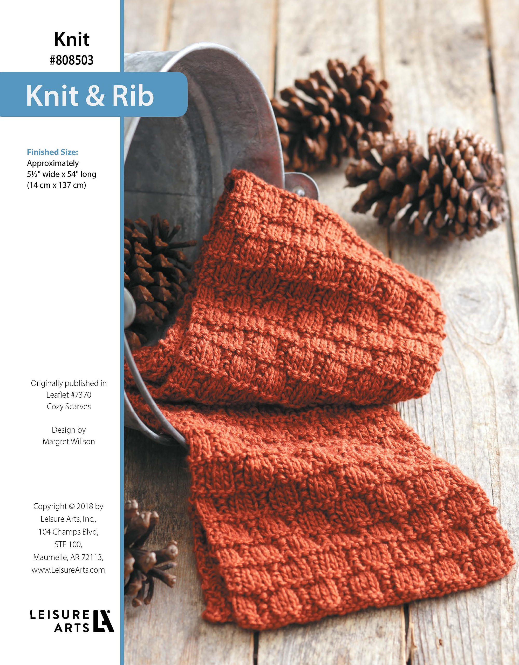 Leisure Arts Cozy Scarves Knit Rib Knit ePattern