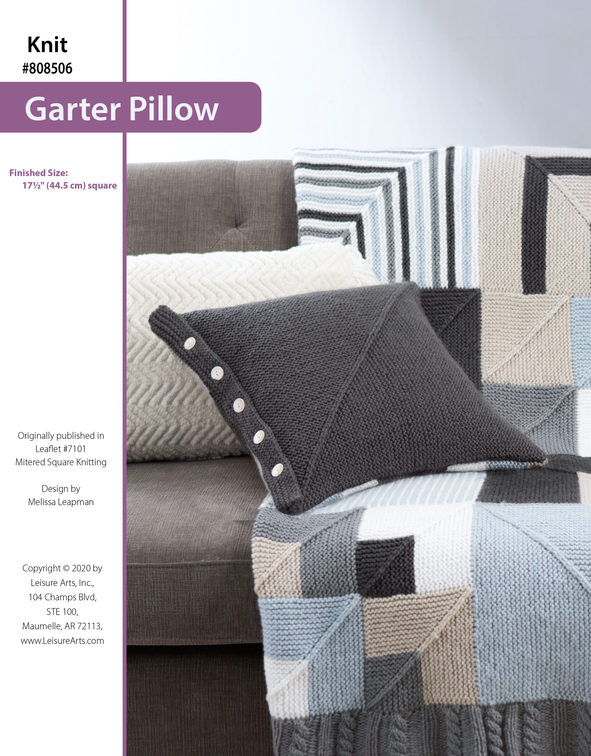 Leisure Arts Mitered Square Knitting Garter Pillow ePattern