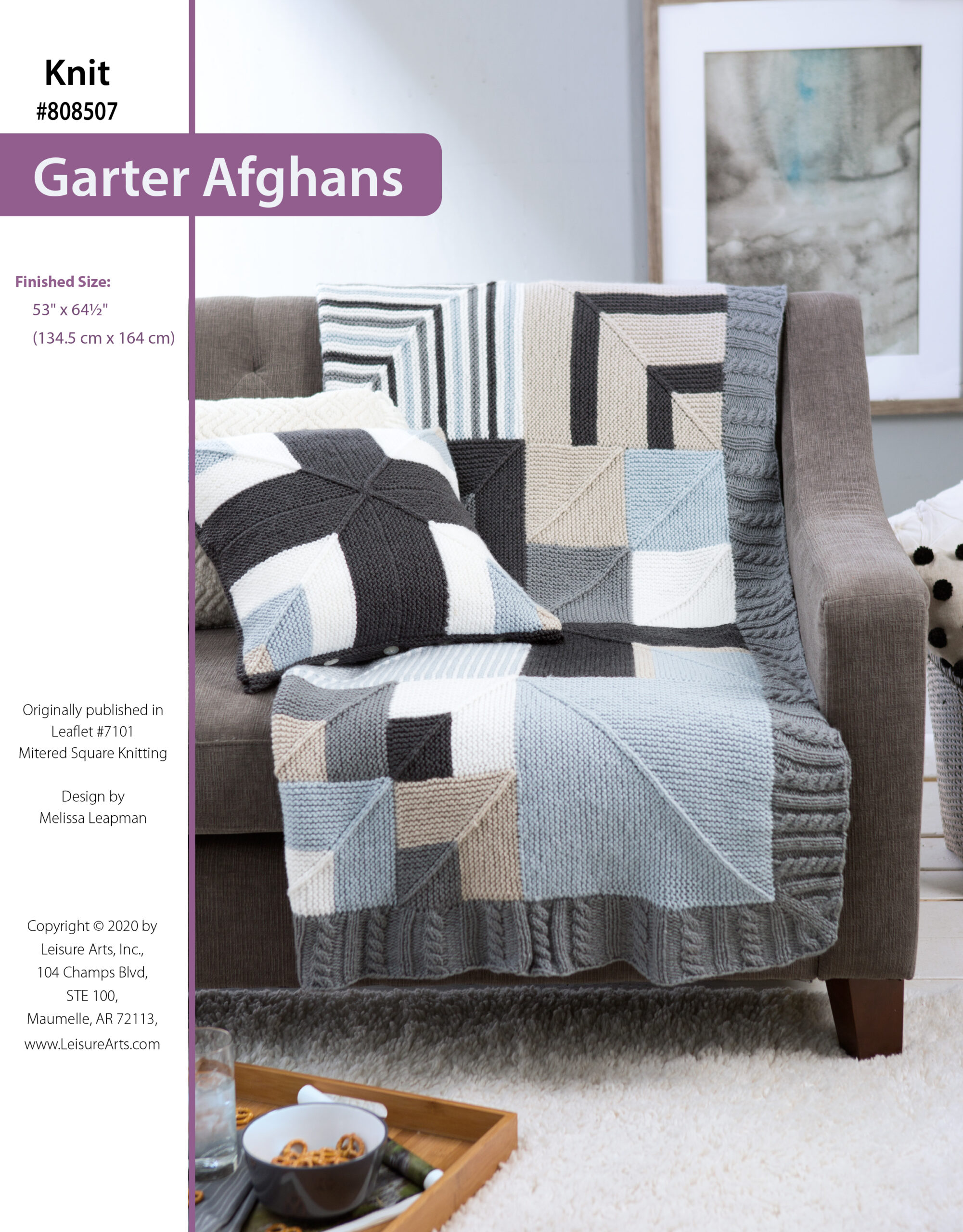 Leisure Arts Mitered Square Knitting Garter Afghans ePattern