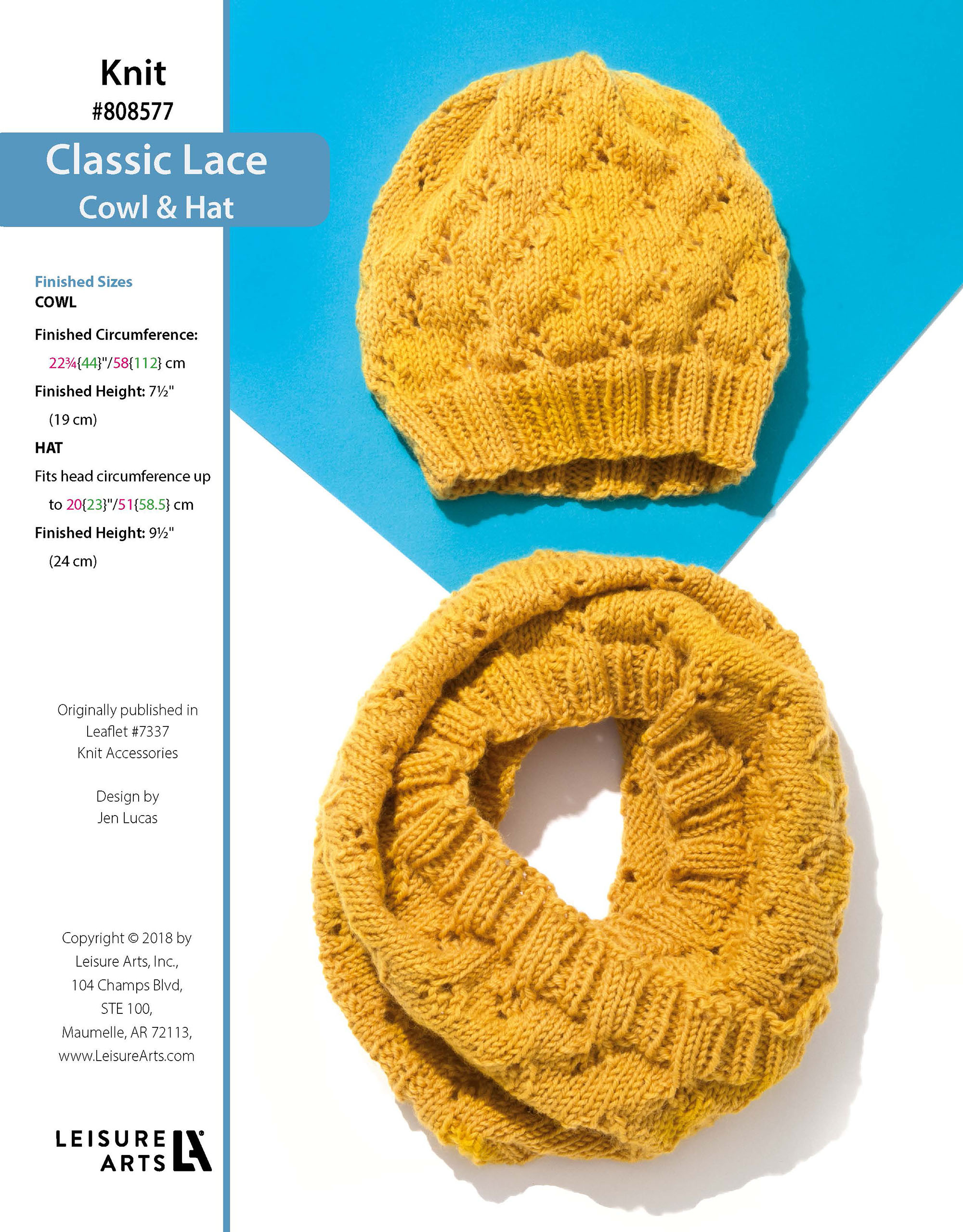Leisure Arts Knit Accessories Classic Lace Cowl Hat ePattern
