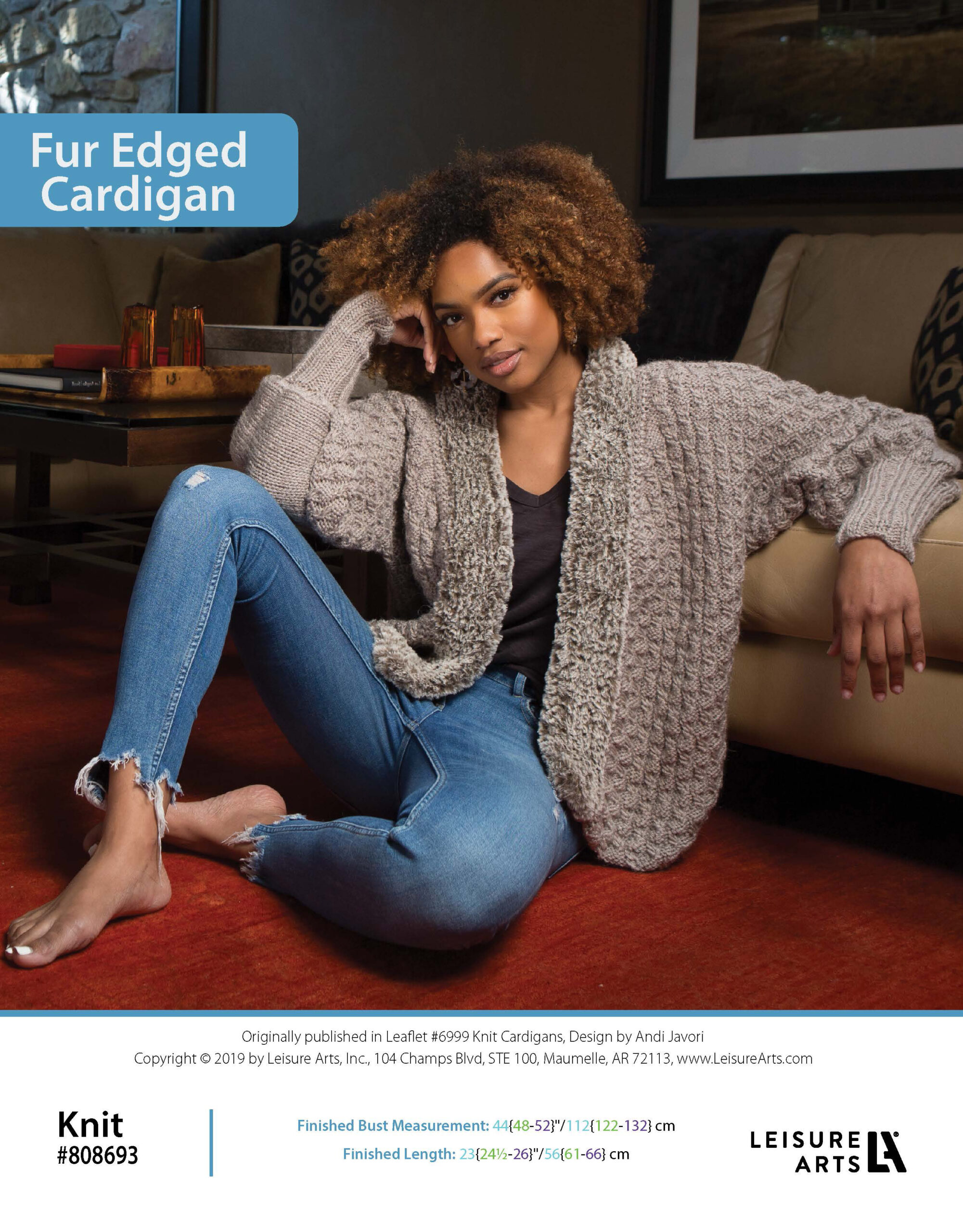 Leisure Arts Knit Cardigans Fur Edged Cardigan ePattern