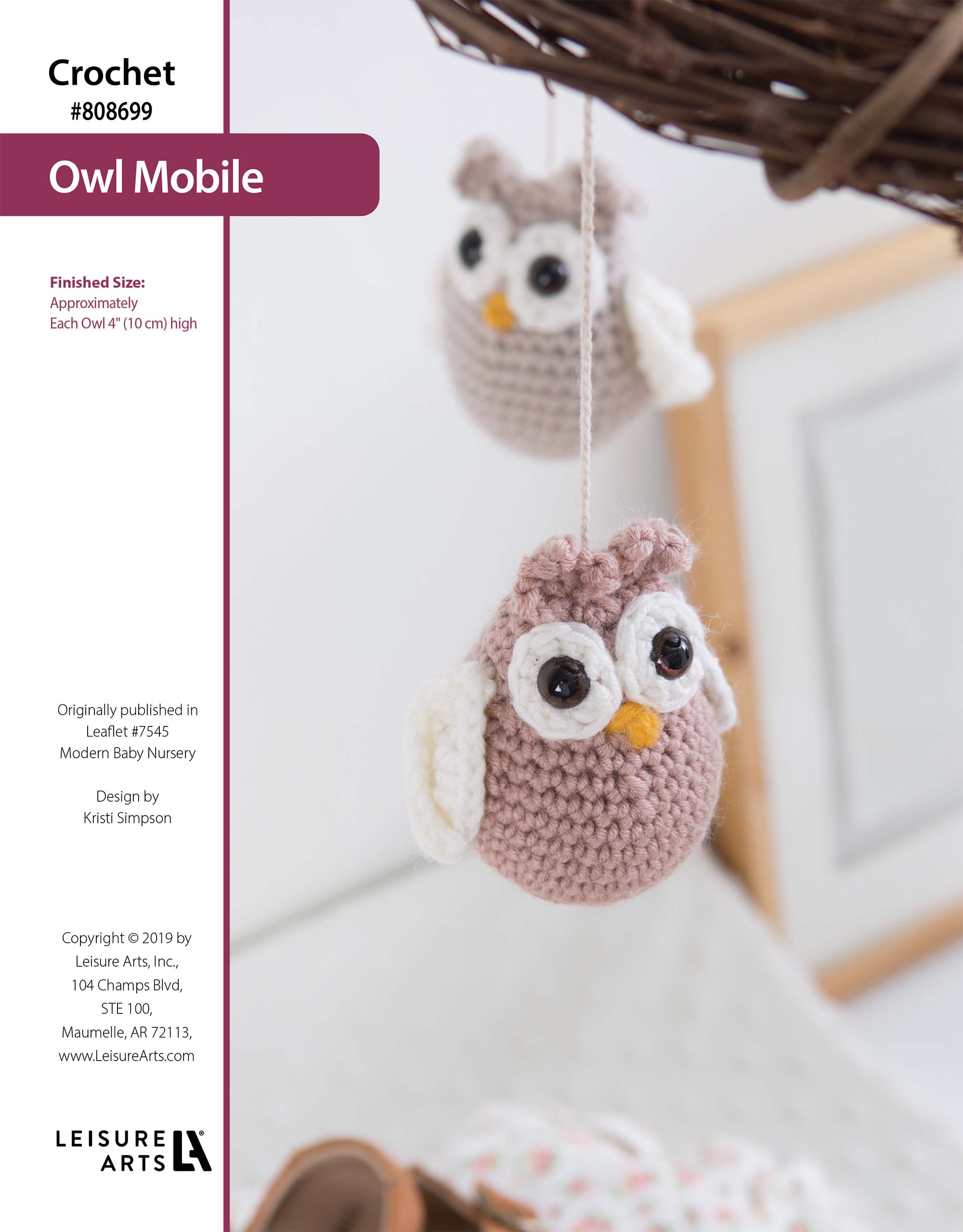 Leisure Arts Modern Baby Nursery Owl Mobile Crochet ePattern