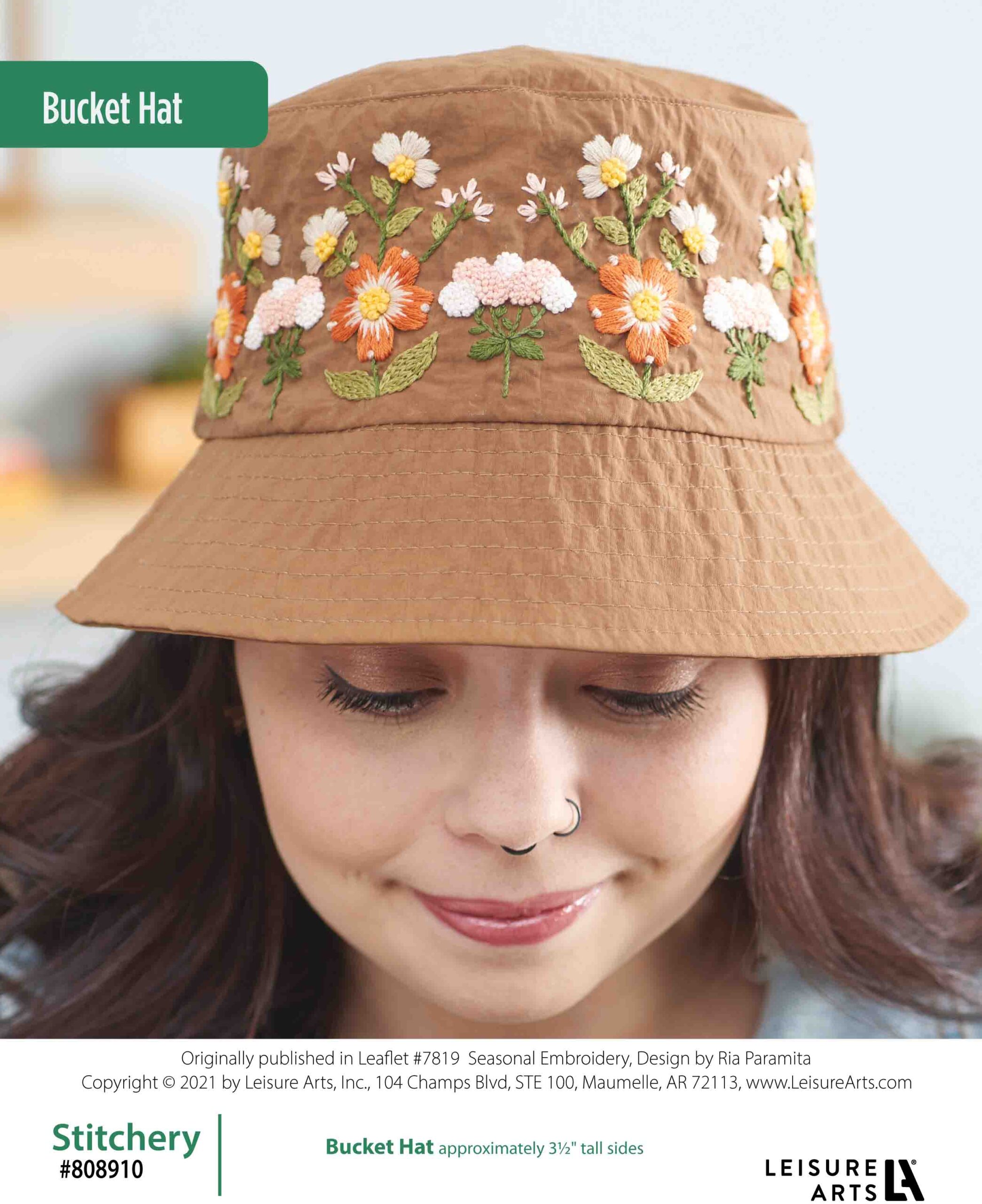 Leisure Arts Embroidered Flower Bucket Hat ePattern