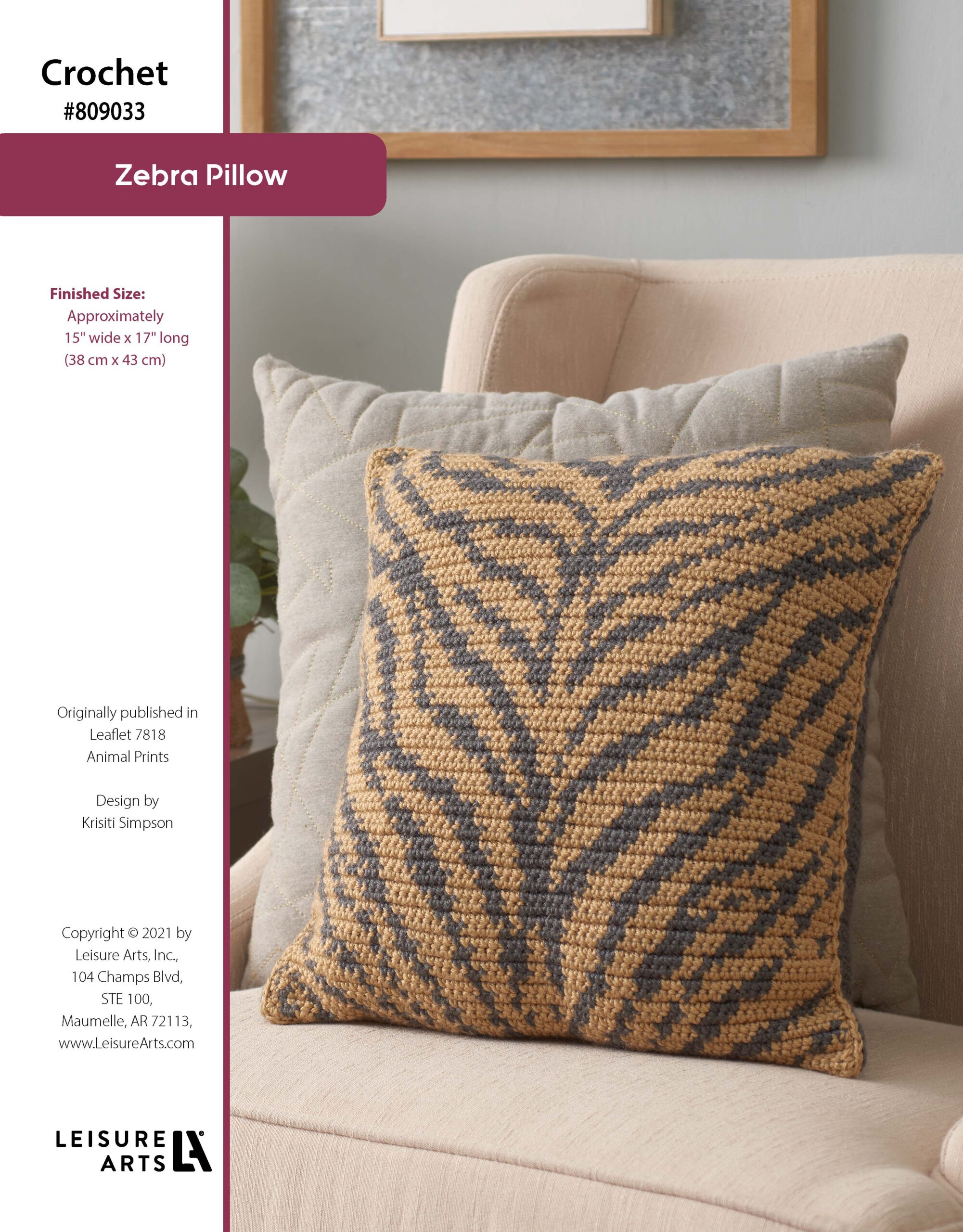 Leisure Arts Animal Prints Zebra Print Pillow Crochet ePattern