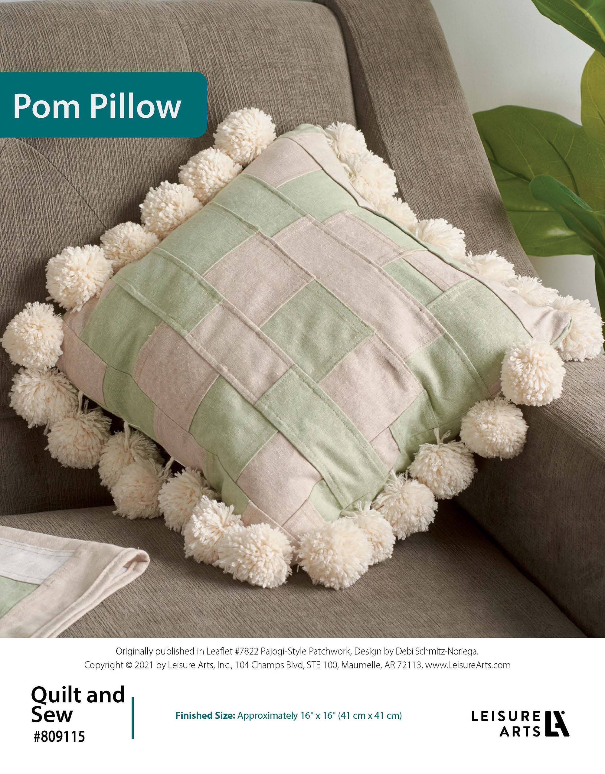 Leisure Arts Quilt And Sew PajogiStyle Patchwork Pom Pillow ePattern