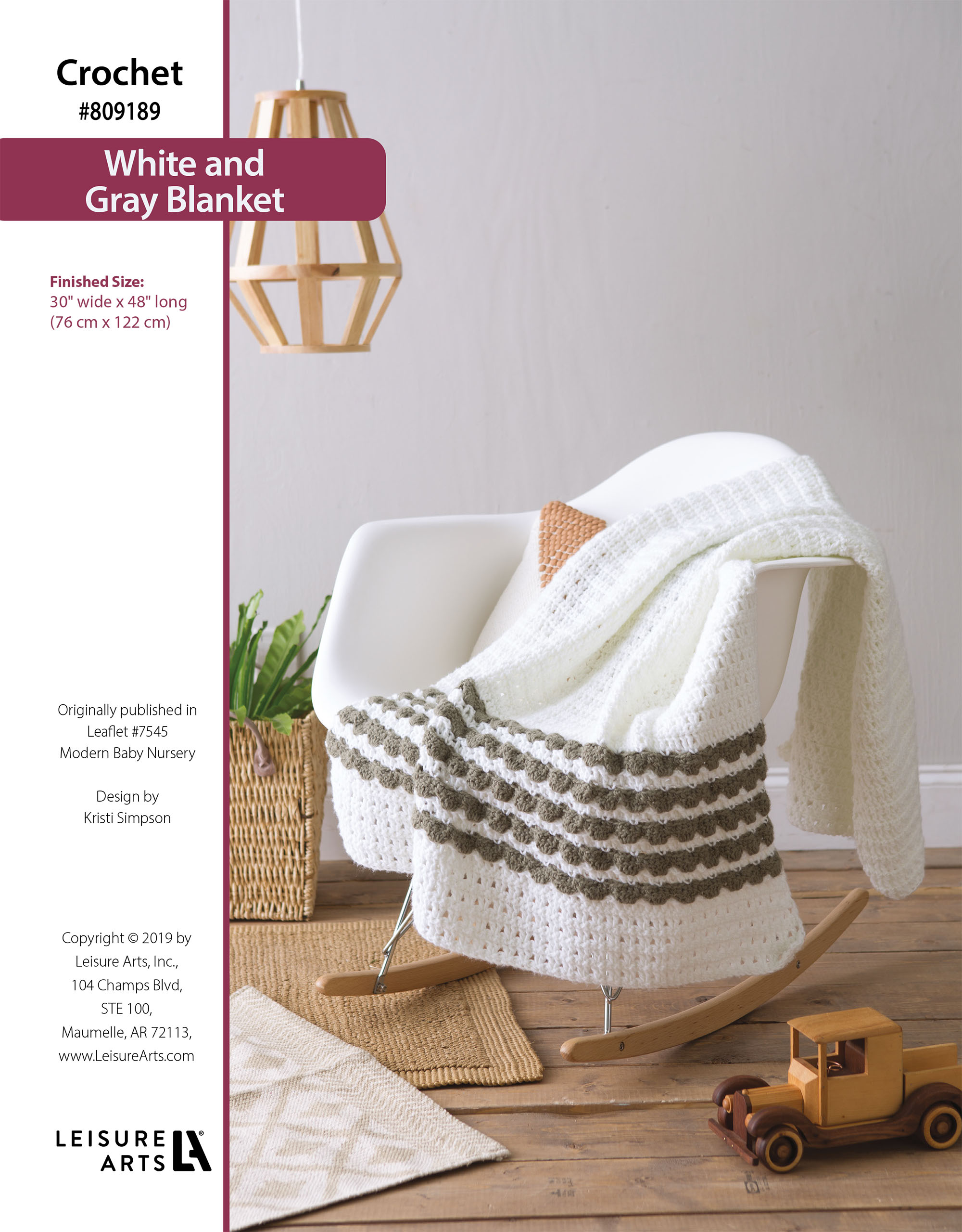 Leisure Arts Modern Baby Nursery White Grey Blanket Crochet ePattern