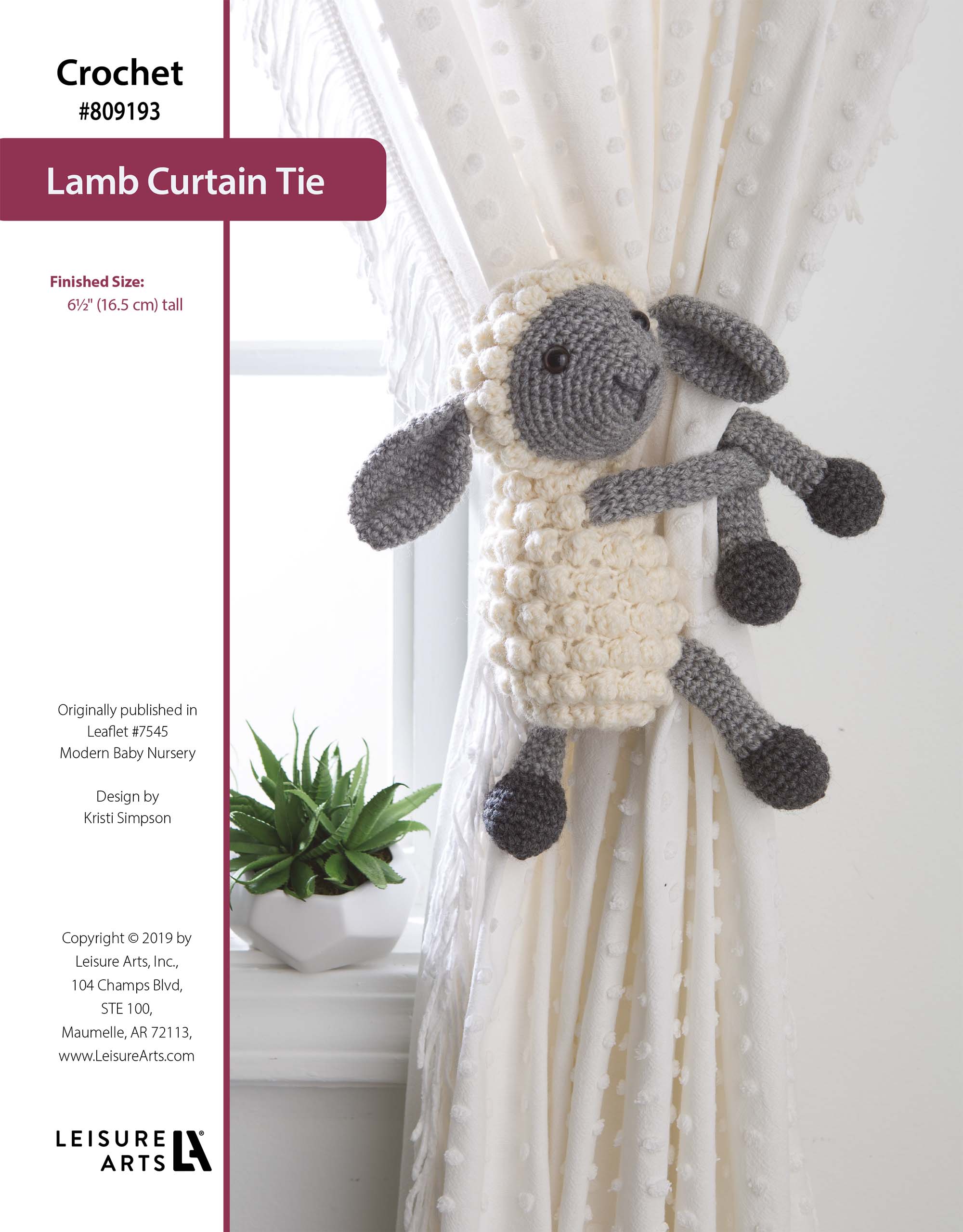 Leisure Arts Modern Baby Nursery Lamb Curtain Tie Crochet ePattern