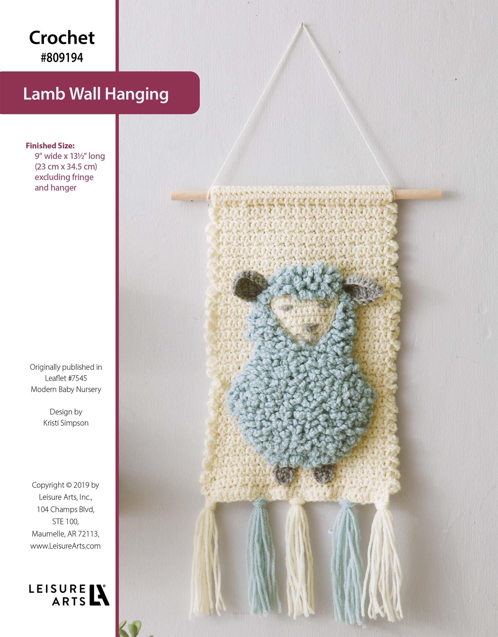 Leisure Arts Modern Baby Nursery Lamb Wall Hanging Crochet ePattern