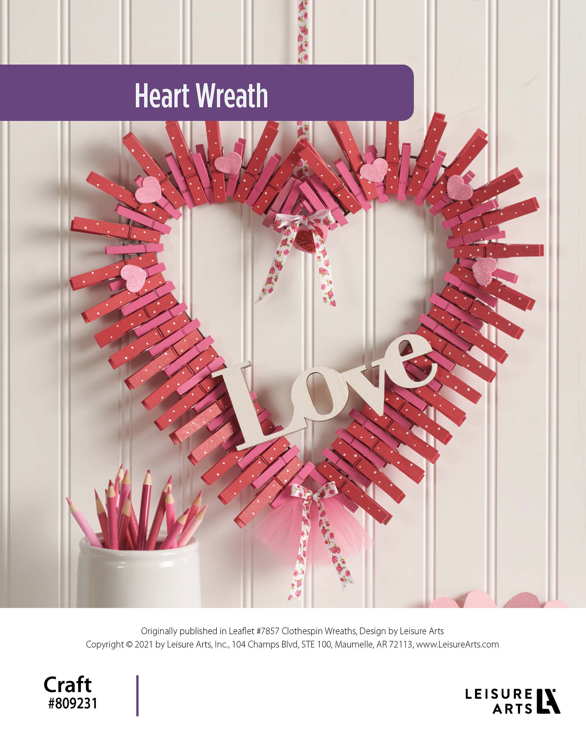 Leisure Arts Clothespin Wreaths Heart ePattern