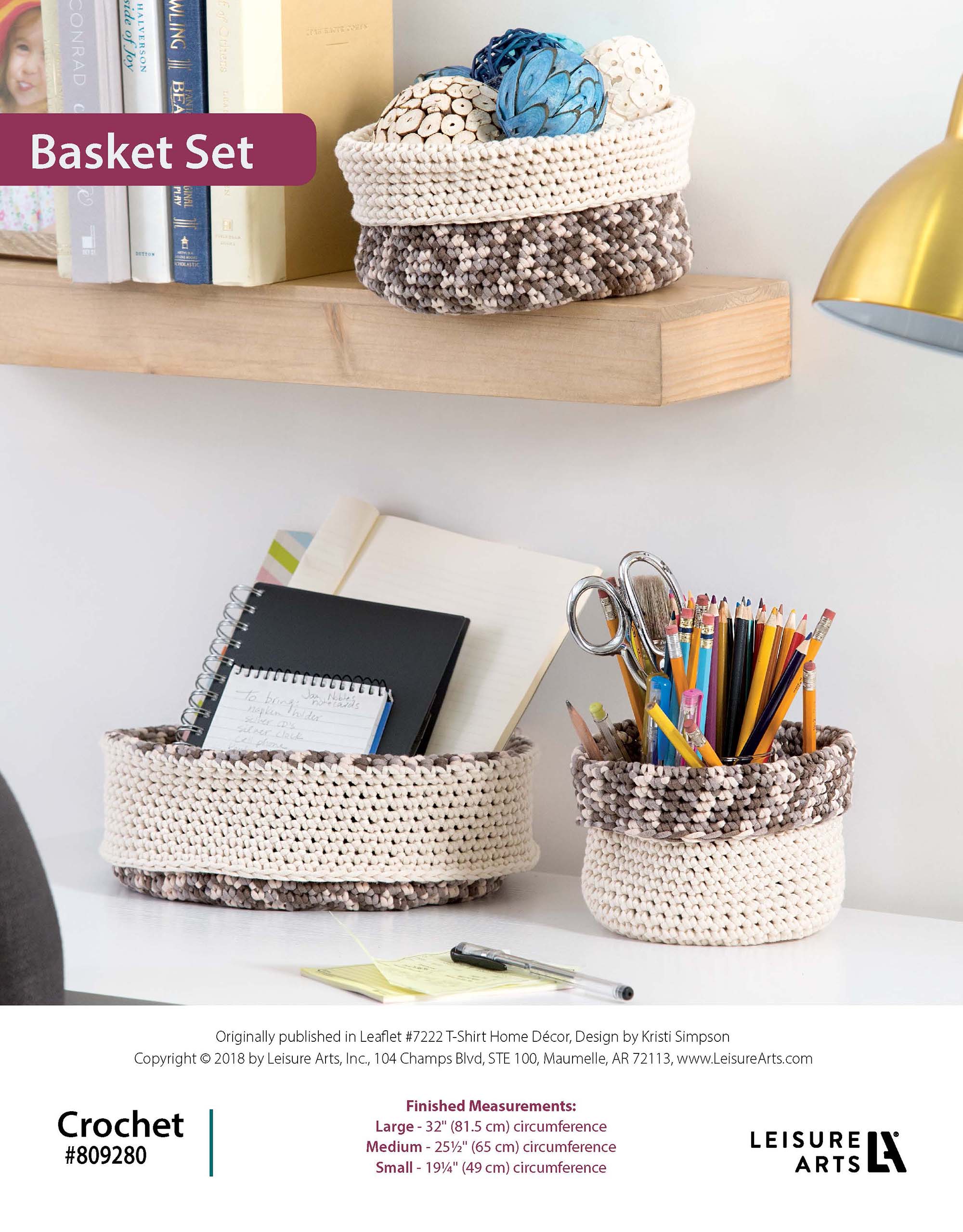 Leisure Arts TShirt Yarn Home Decor Basket Set Crochet ePattern