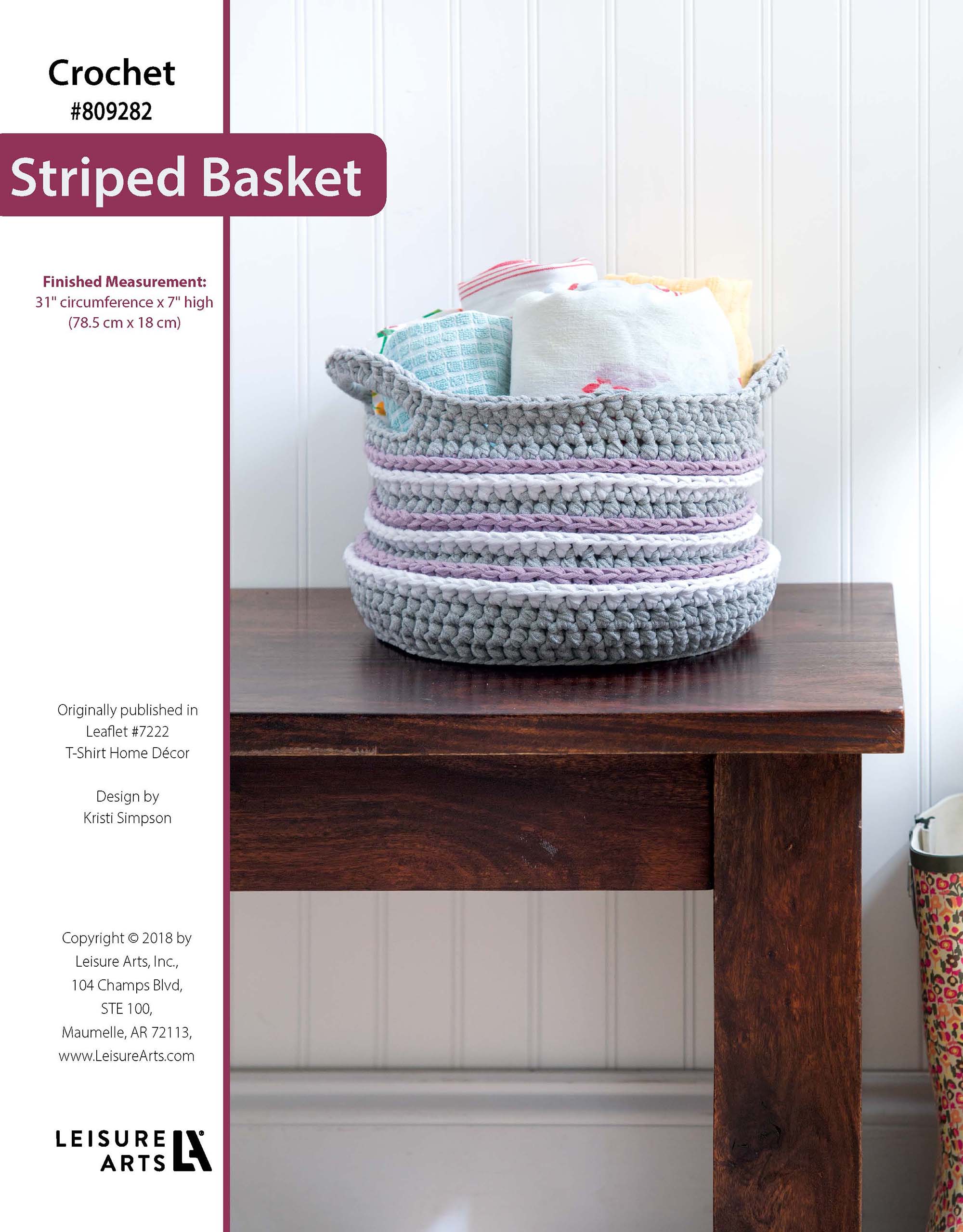 Leisure Arts TShirt Yarn Home Decor Striped Basket Crochet ePattern
