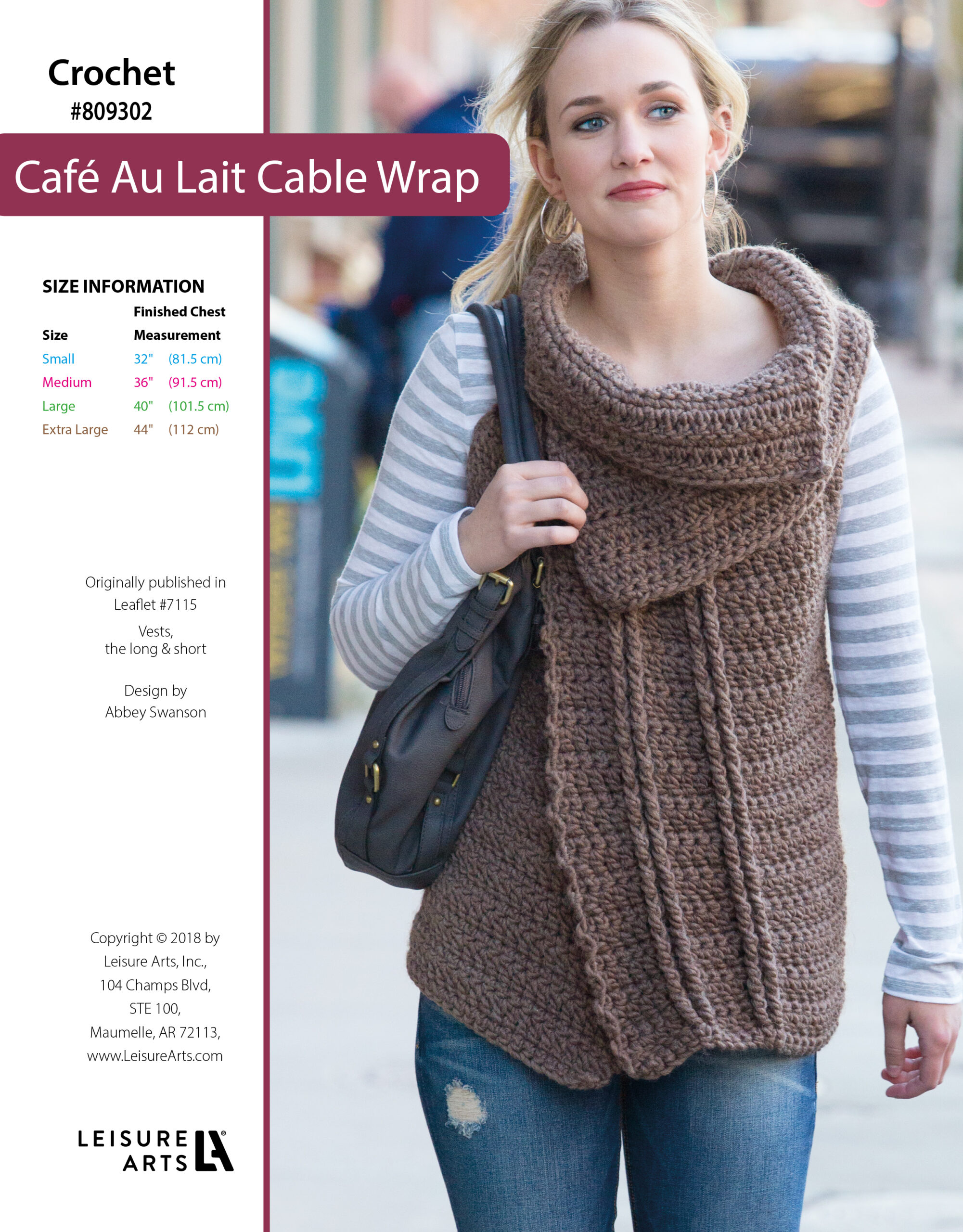 Leisure Arts ePattern Vests The Long Short CafÃ© Au Lait Cable Wrap Crochet