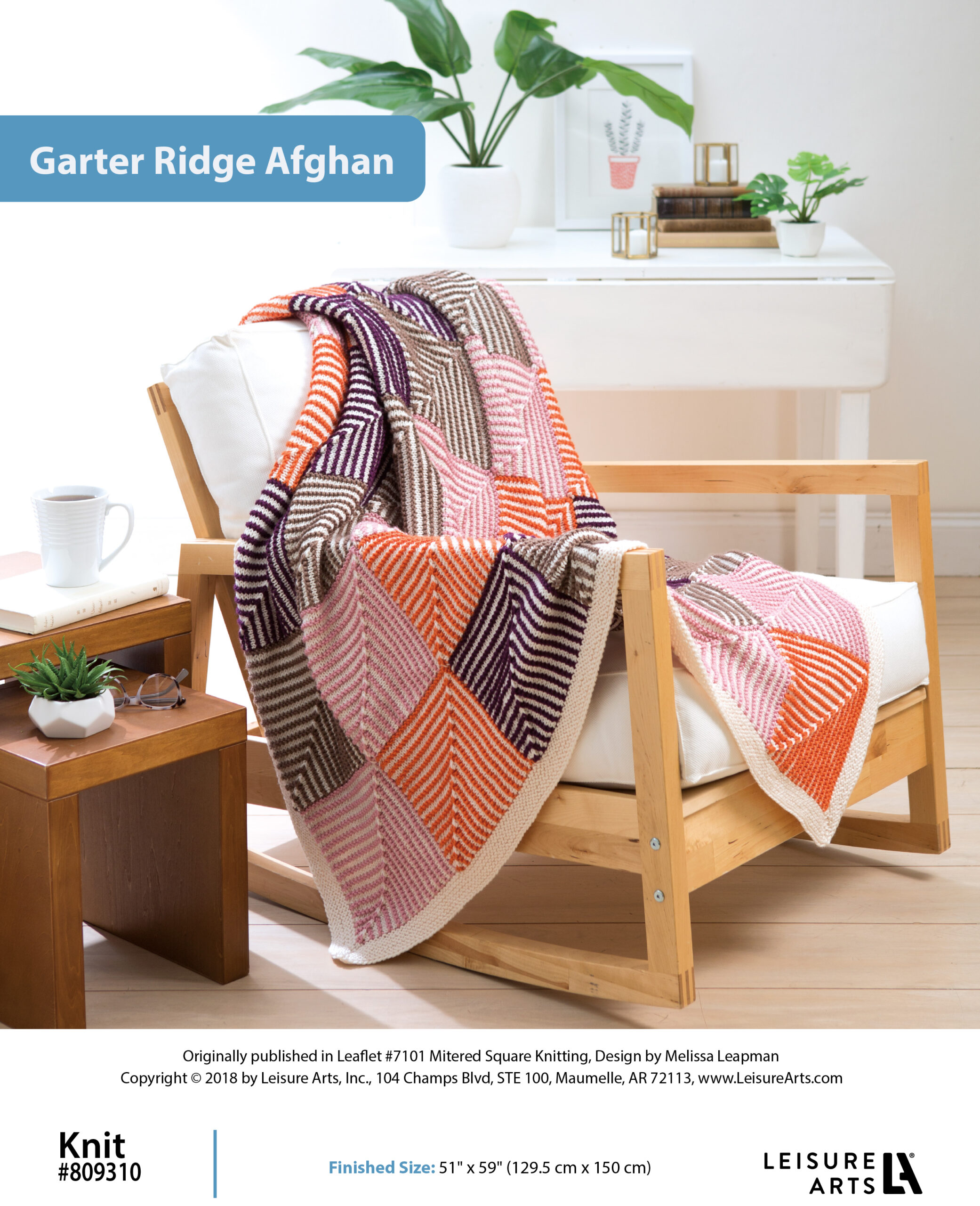 Leisure Arts Mitered Square Knitting Garter Ridge Afghan ePattern