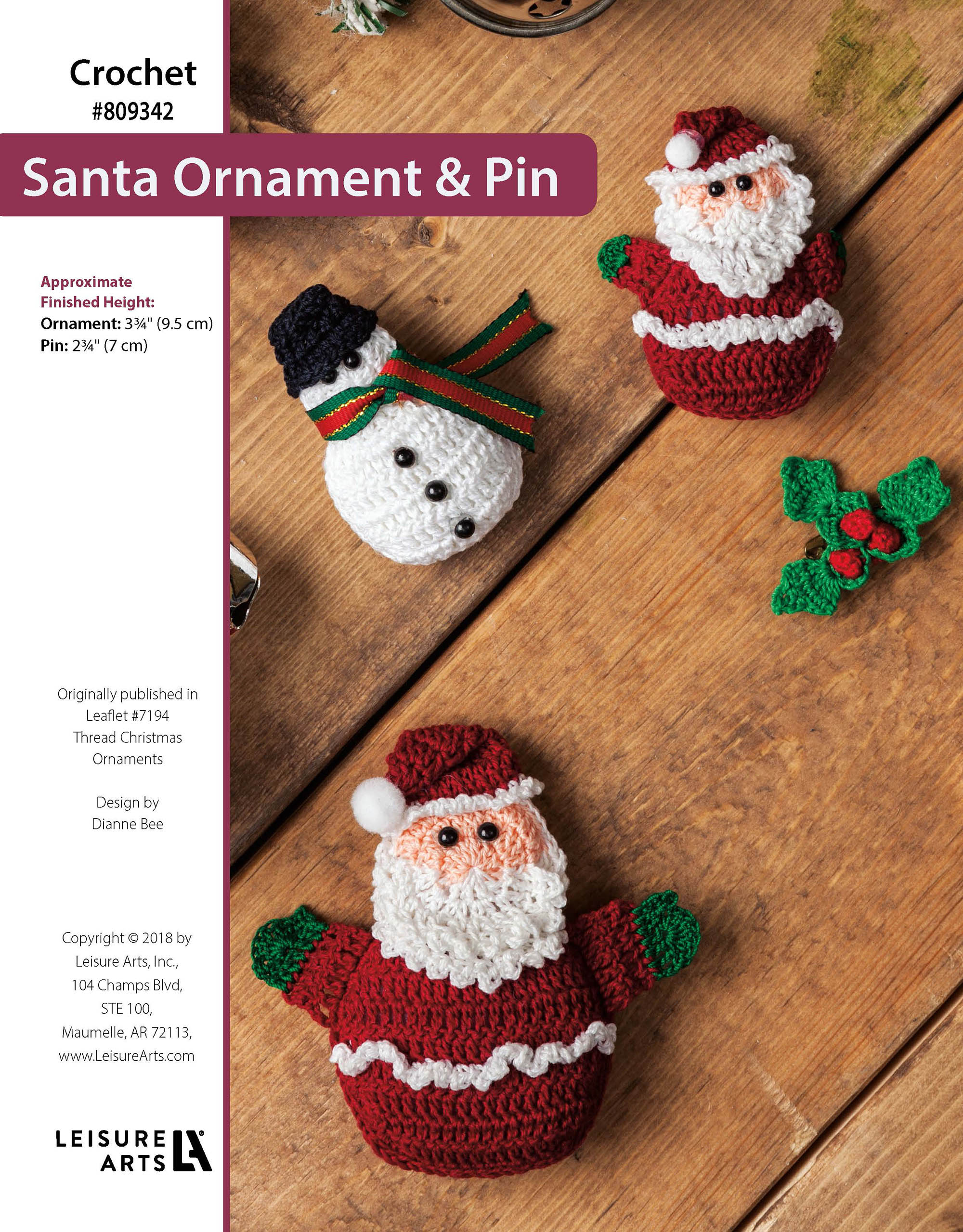 Leisure Arts Thread Christmas Ornaments Santa Pin Crochet ePattern